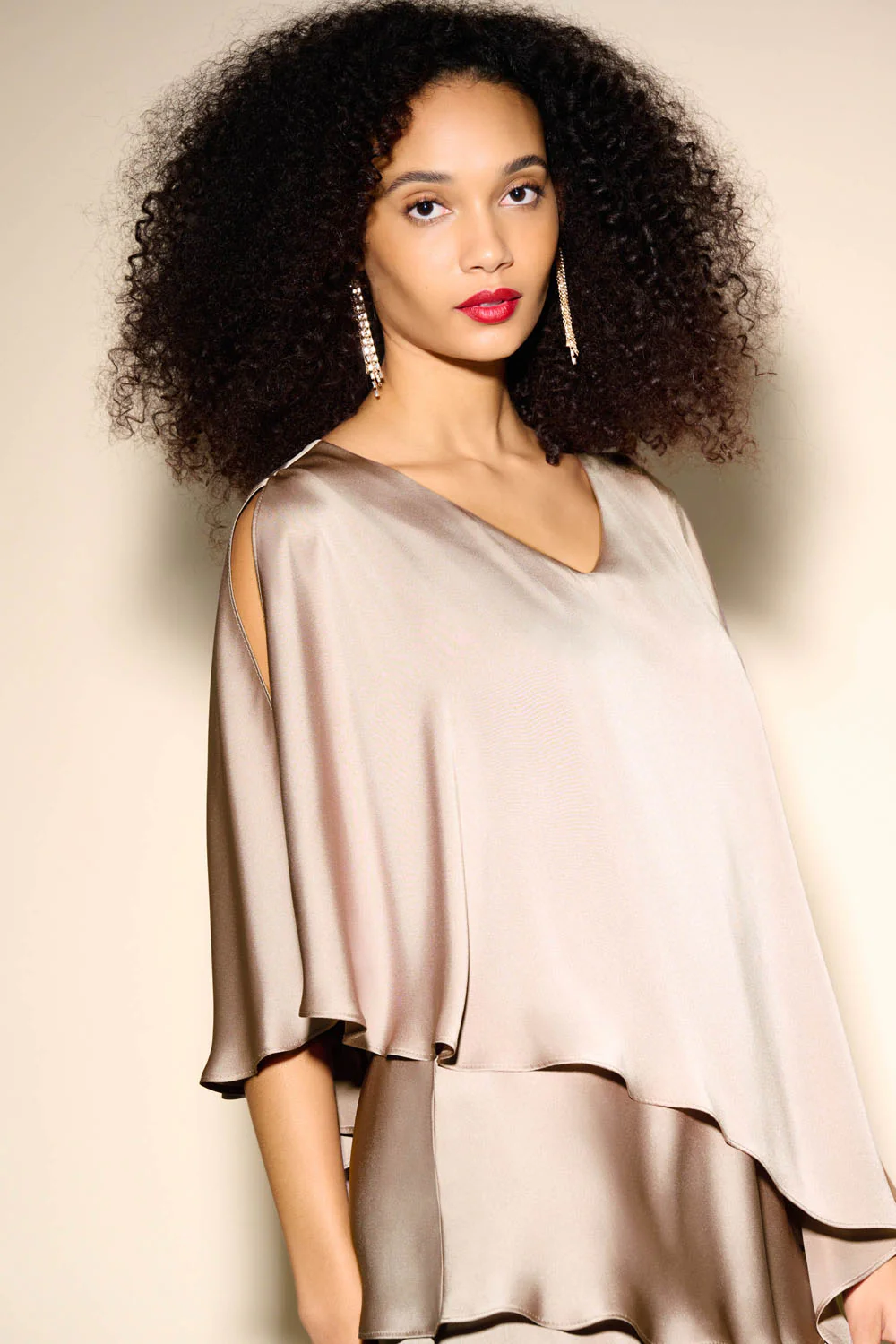 Joseph Ribkoff Latte Satin Cape Top Style 233754 - Image 2