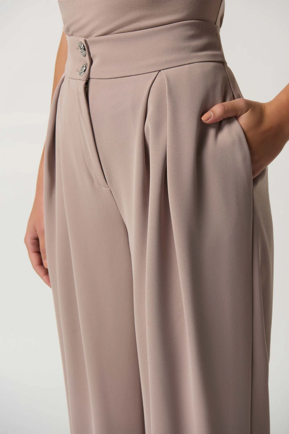 Joseph Ribkoff Latte Woven Wide-Leg Pants Style 233043 - Image 2