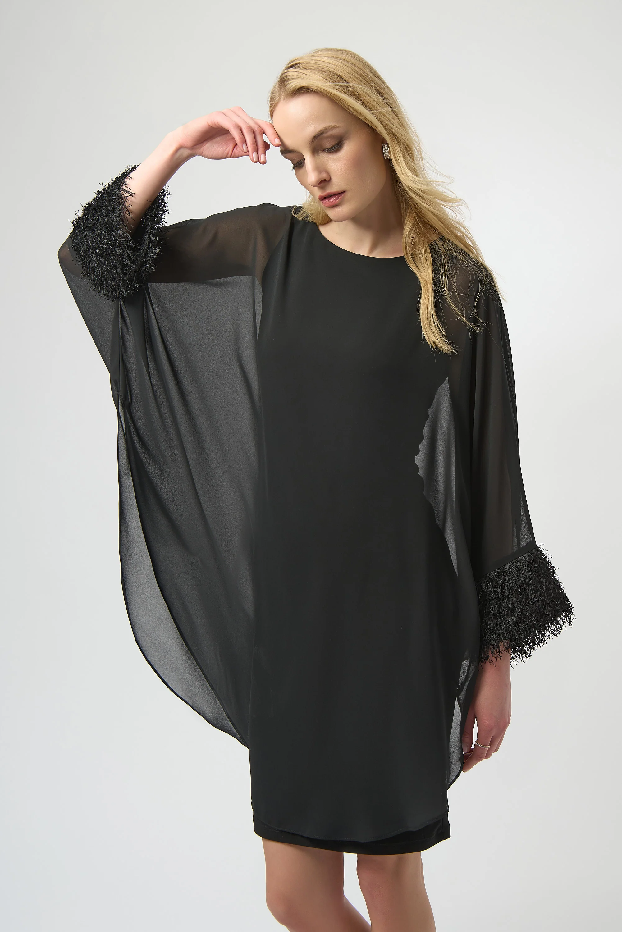 Joseph Ribkoff Layered Dress with Fringe Detail Style 254186 - Image 2