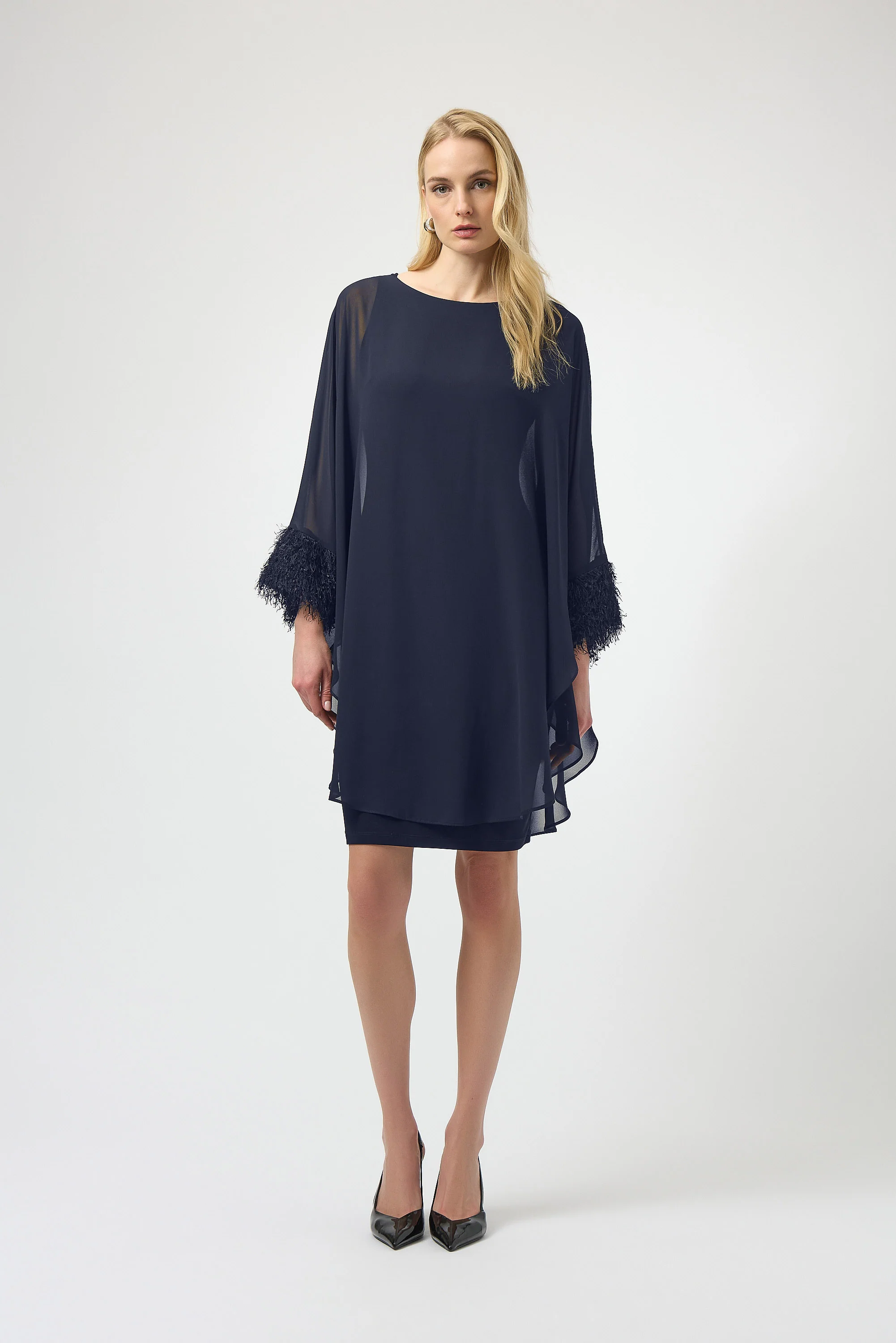 Joseph Ribkoff Layered Dress with Fringe Detail Style 254186 - Image 4
