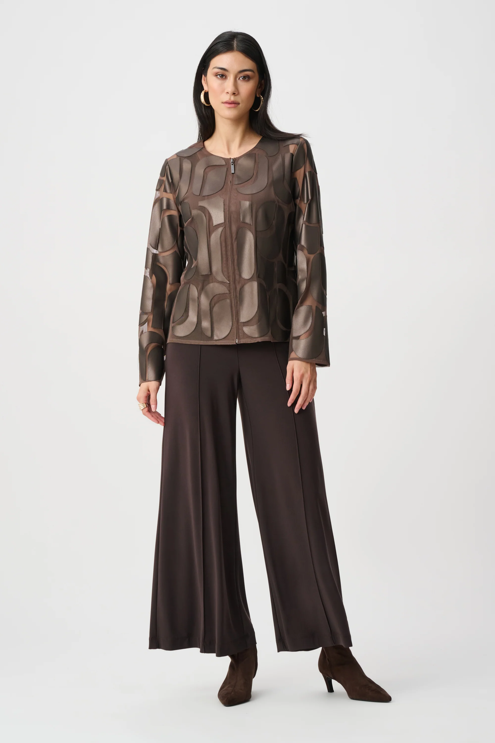 Joseph Ribkoff Leatherette And Mesh Embroidered Jacket Style 263964 - Image 2
