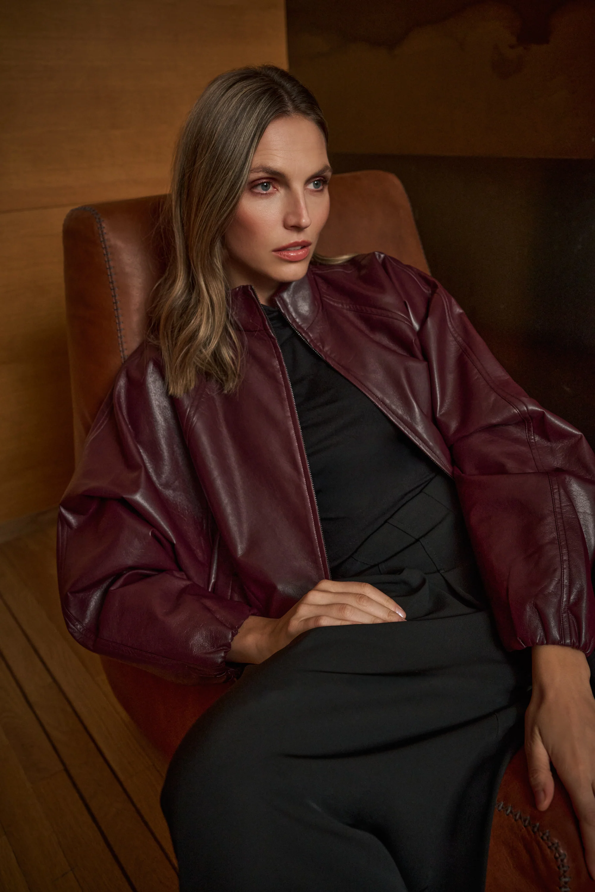 Joseph Ribkoff Leatherette Mock-Neck Bomber Jacket Style 263971 - Image 4