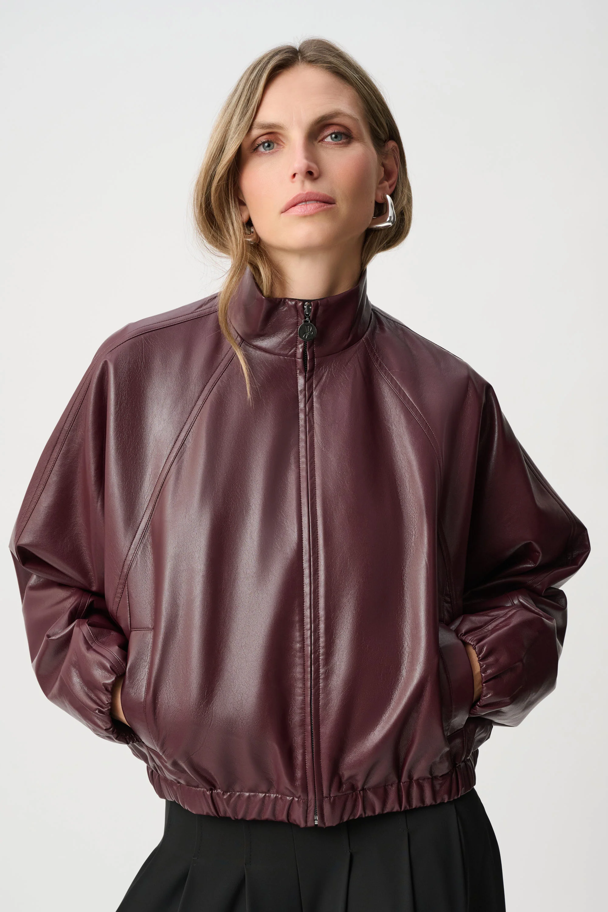 Joseph Ribkoff Leatherette Mock-Neck Bomber Jacket Style 263971 - Image 5