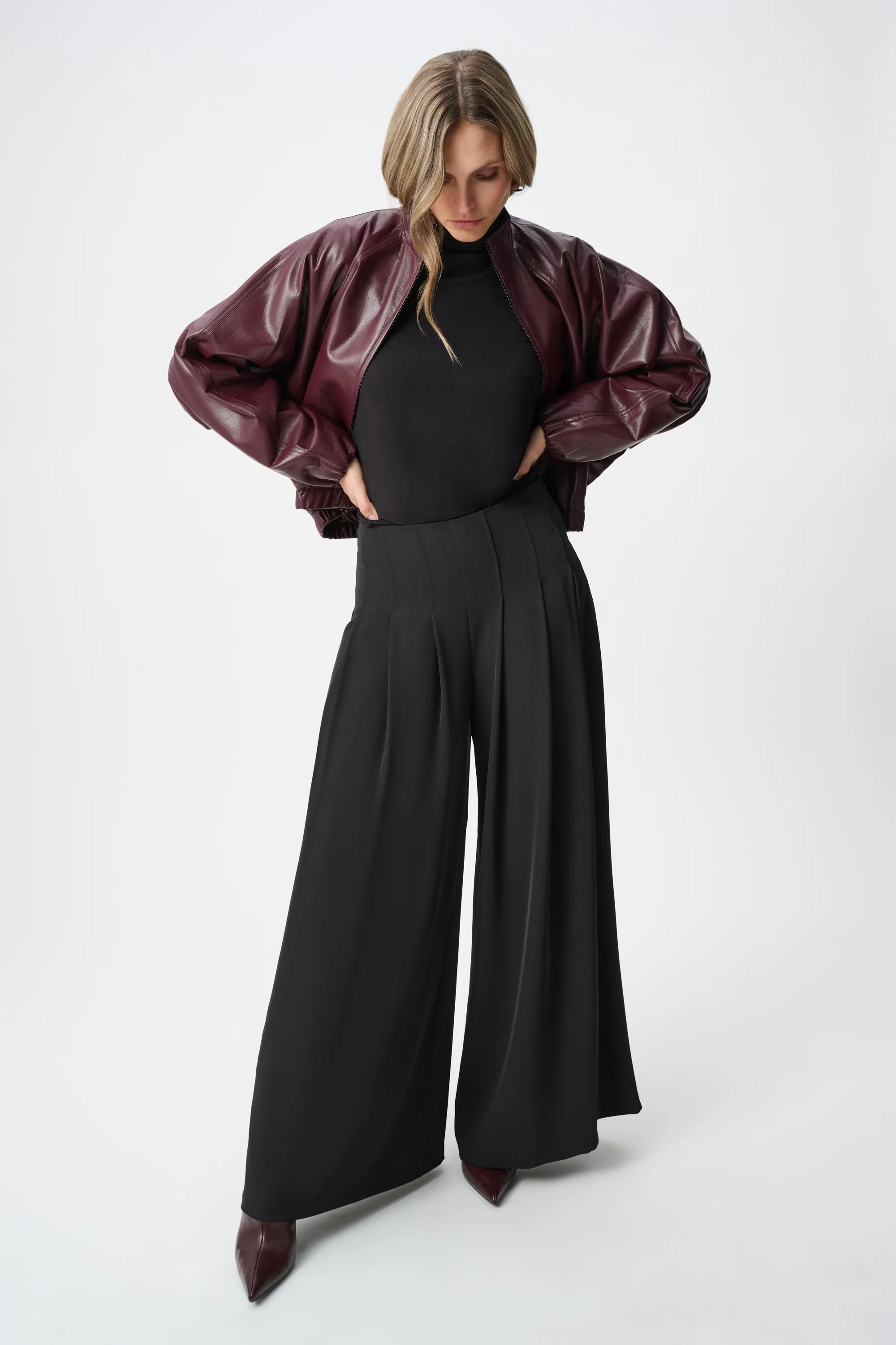 Joseph Ribkoff Leatherette Mock-Neck Bomber Jacket Style 263971 - Image 7
