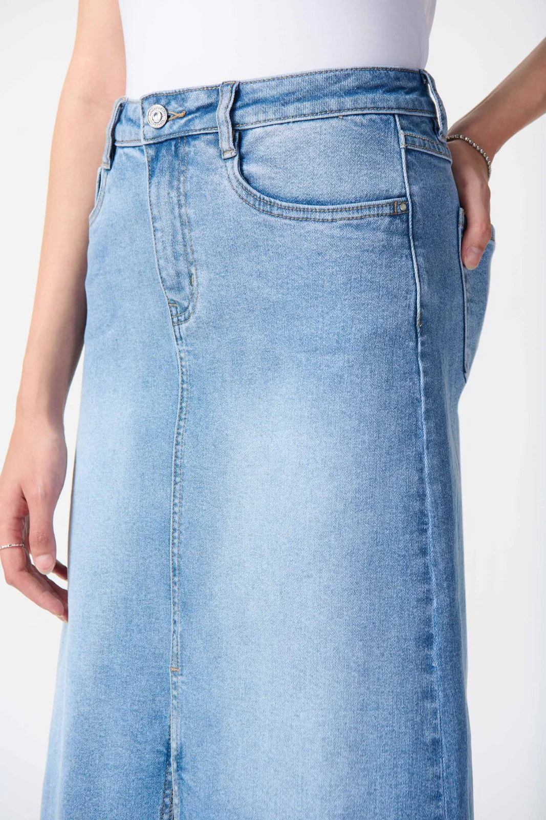 Joseph Ribkoff Light Blue Denim A-Line Skirt Style 242919 - Image 3