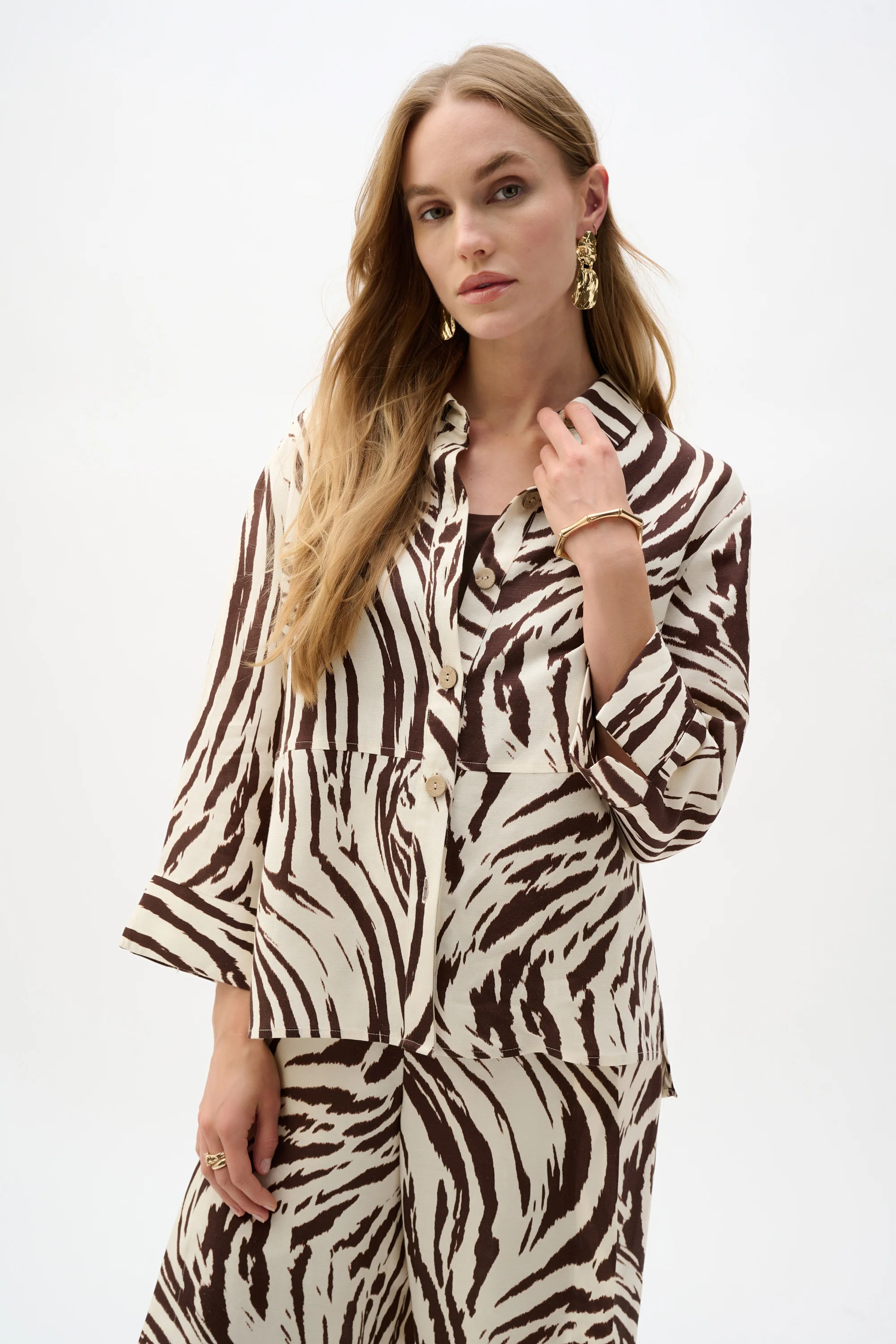 Joseph Ribkoff Linen Blend Animal Print A-Line Blouse Style 262943 - Image 4