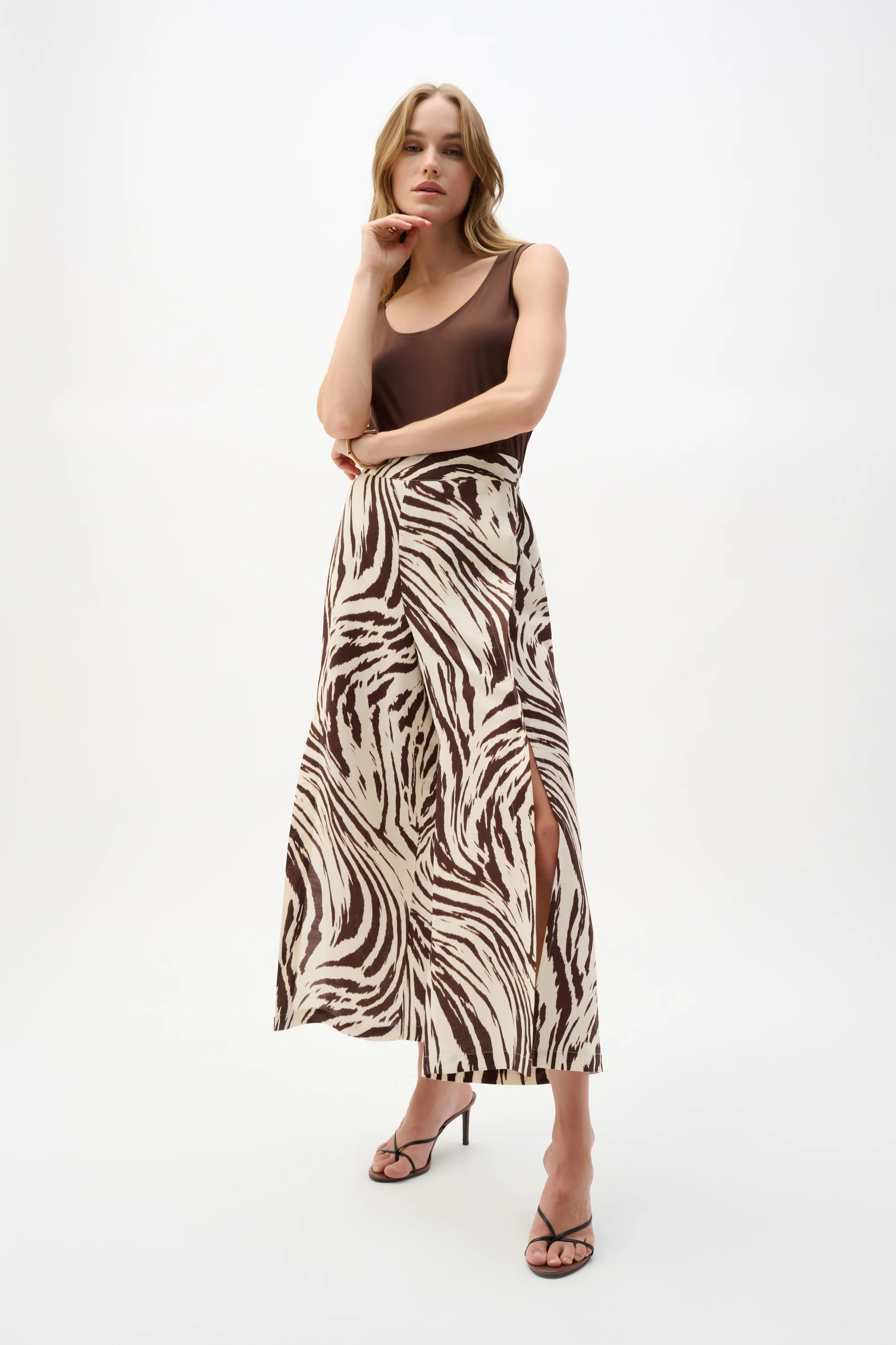 Joseph Ribkoff Linen Blend Animal Print Culotte Pants With Pleats 262946