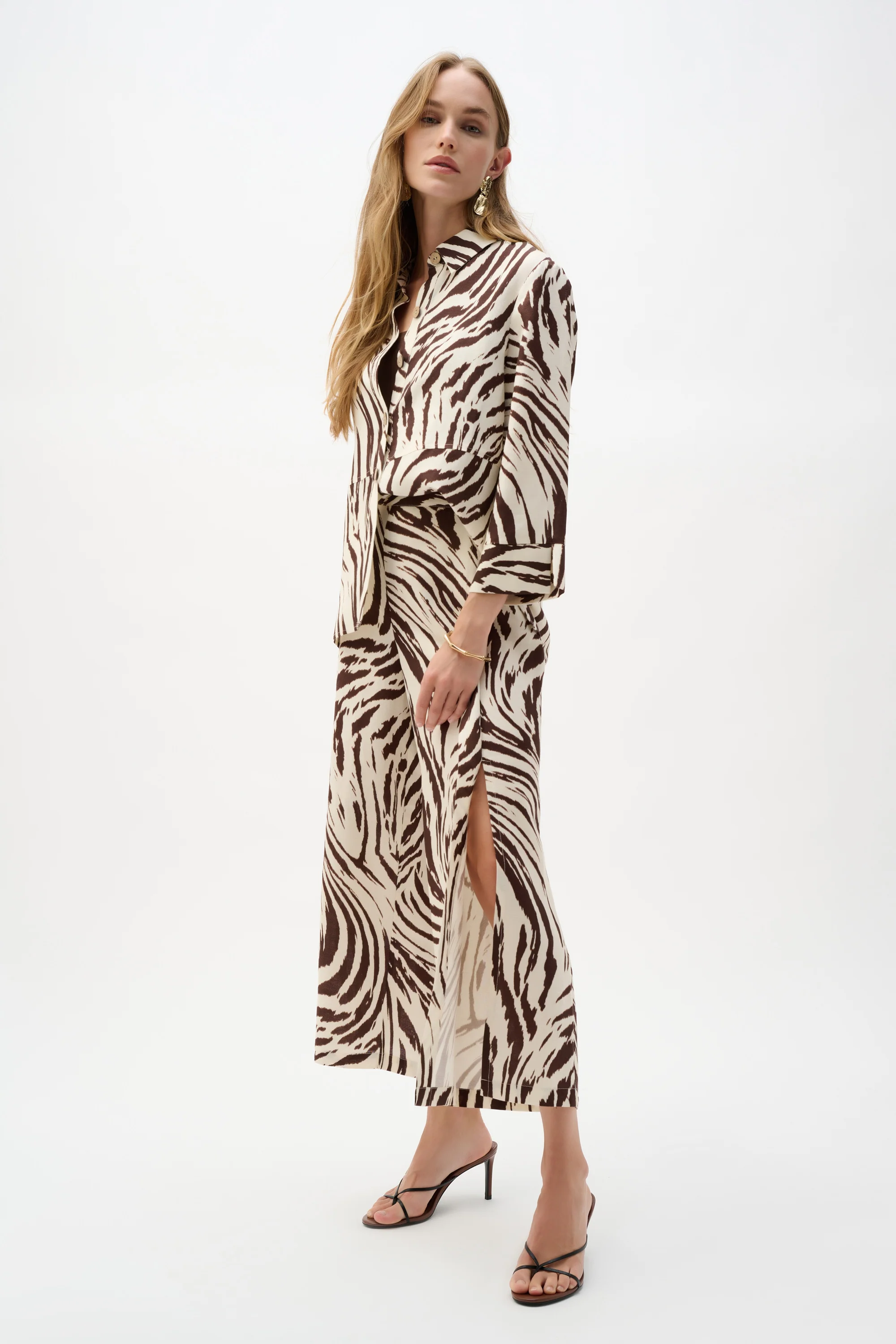 Joseph Ribkoff Linen Blend Animal Print Culotte Pants With Pleats 262946 - Image 3