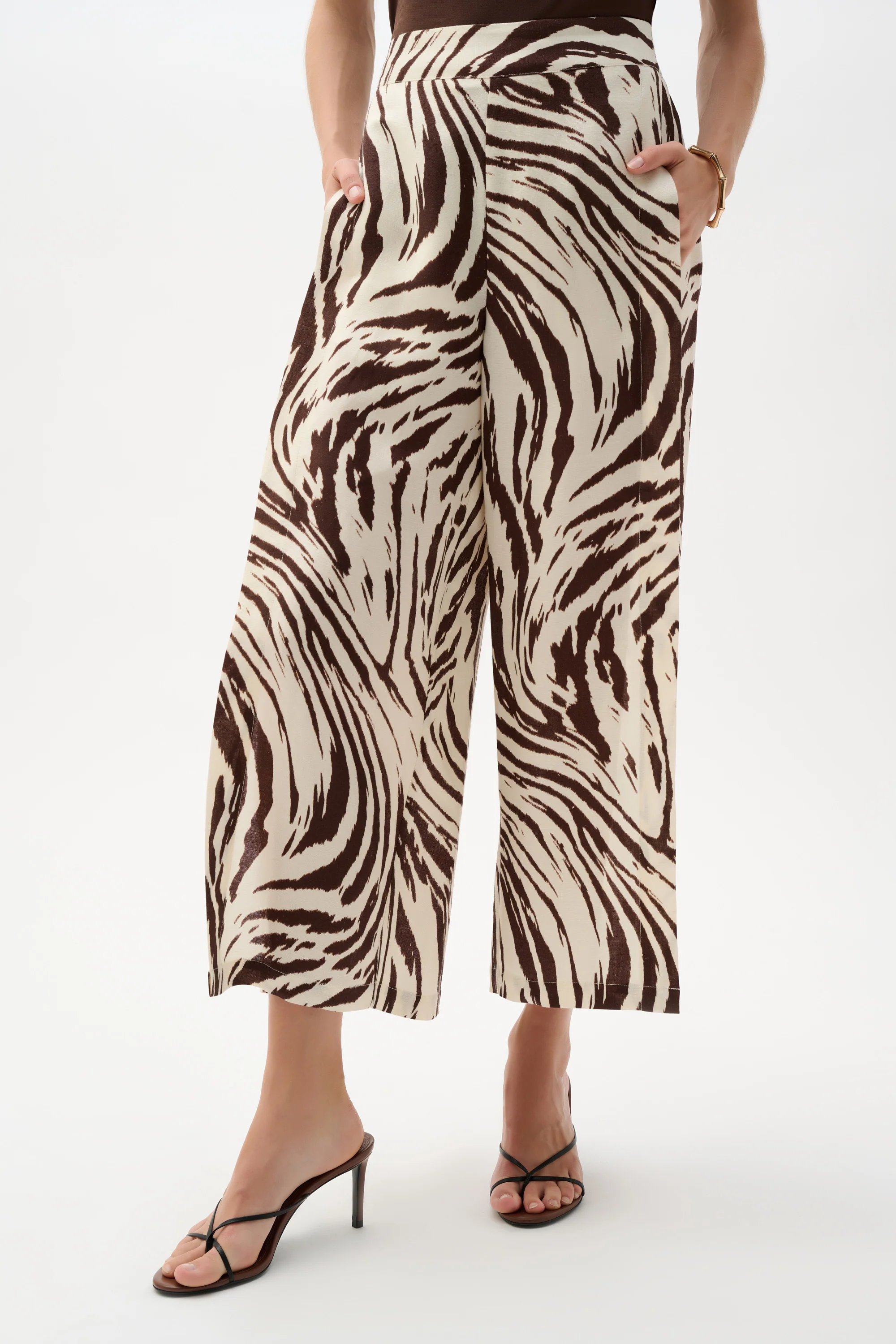Joseph Ribkoff Linen Blend Animal Print Culotte Pants With Pleats 262946 - Image 4