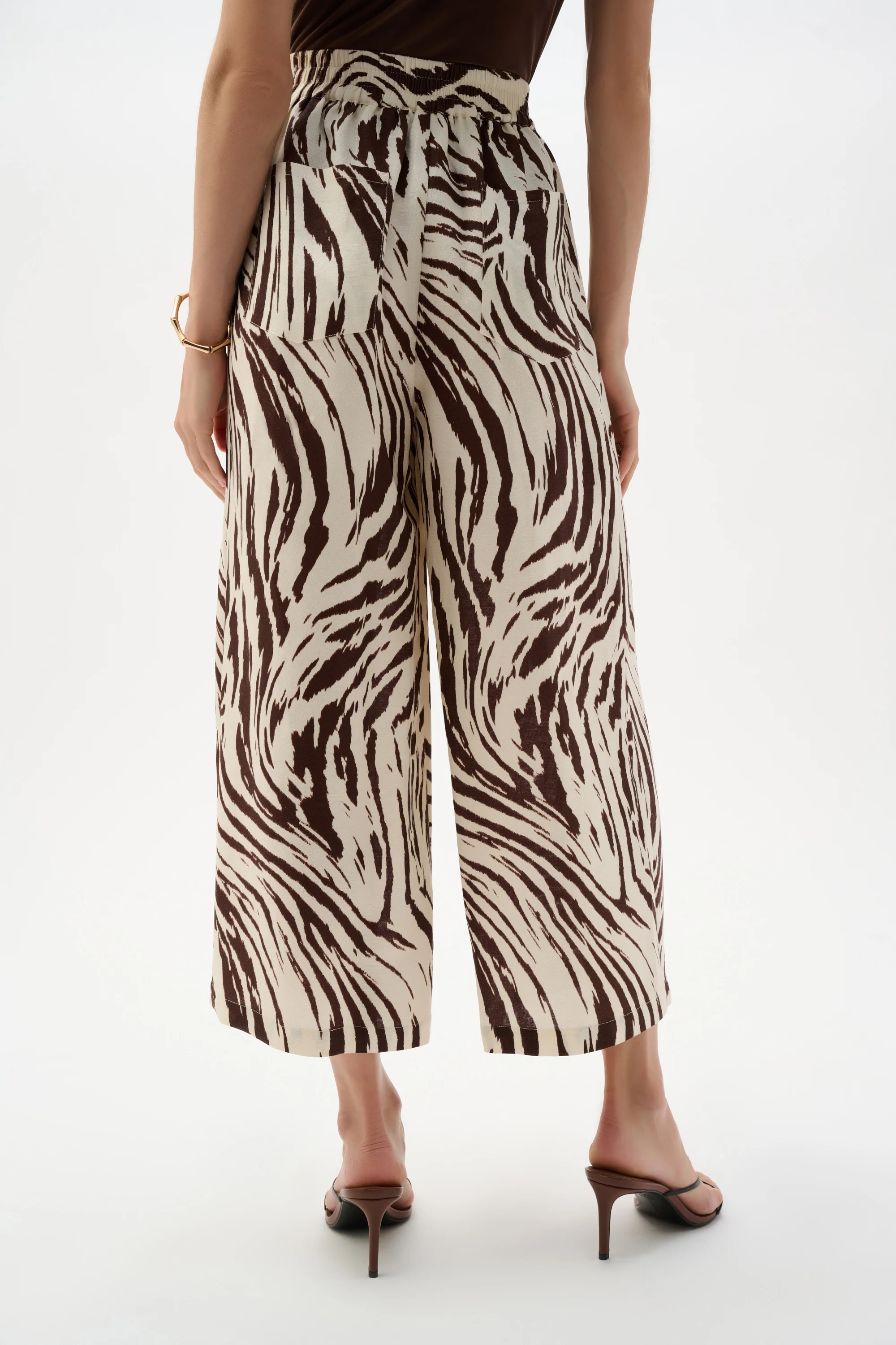 Joseph Ribkoff Linen Blend Animal Print Culotte Pants With Pleats 262946 - Image 6