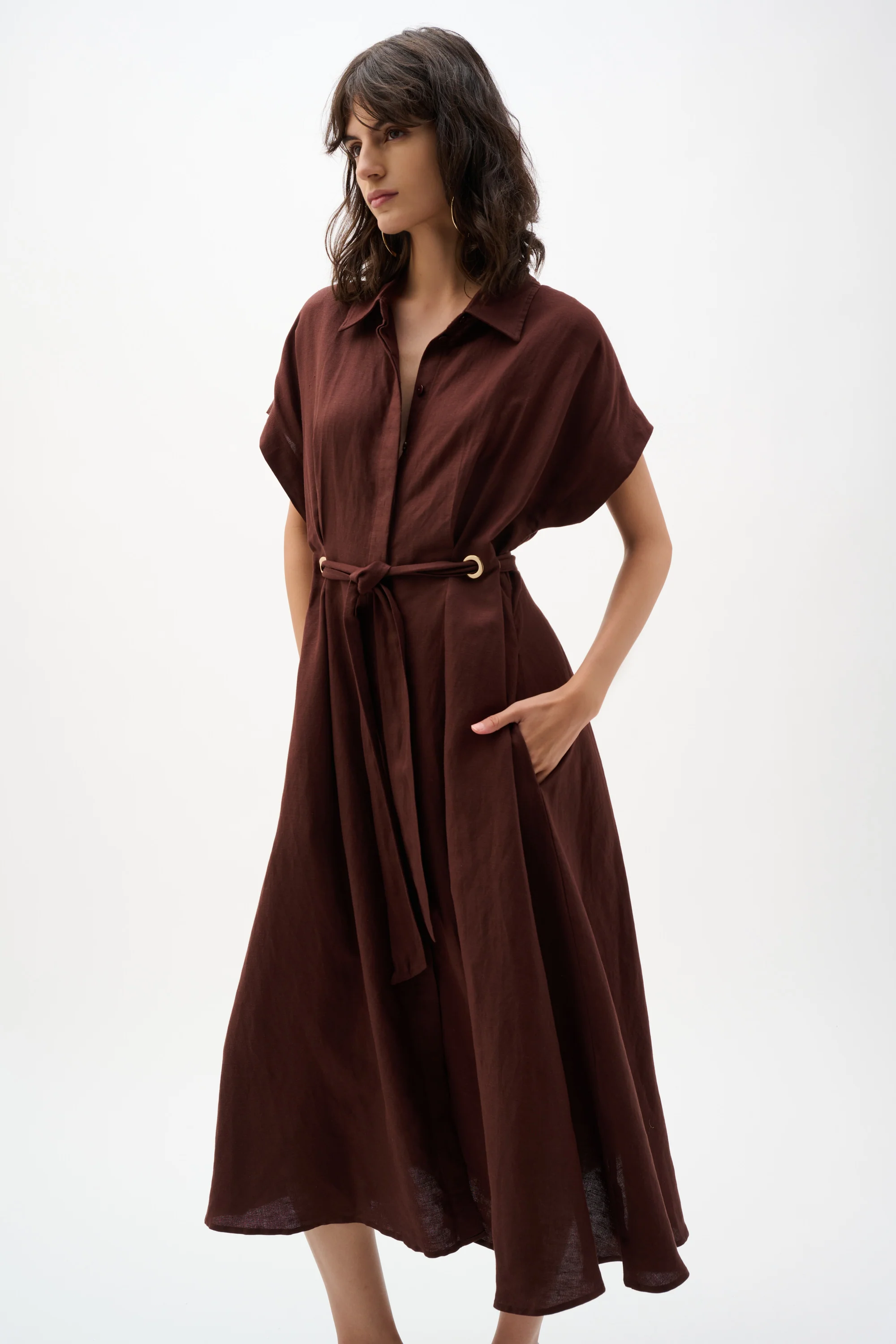Joseph Ribkoff Linen Blend Fit & Flare Shirt Dress With Sash Style 262907 - Image 5