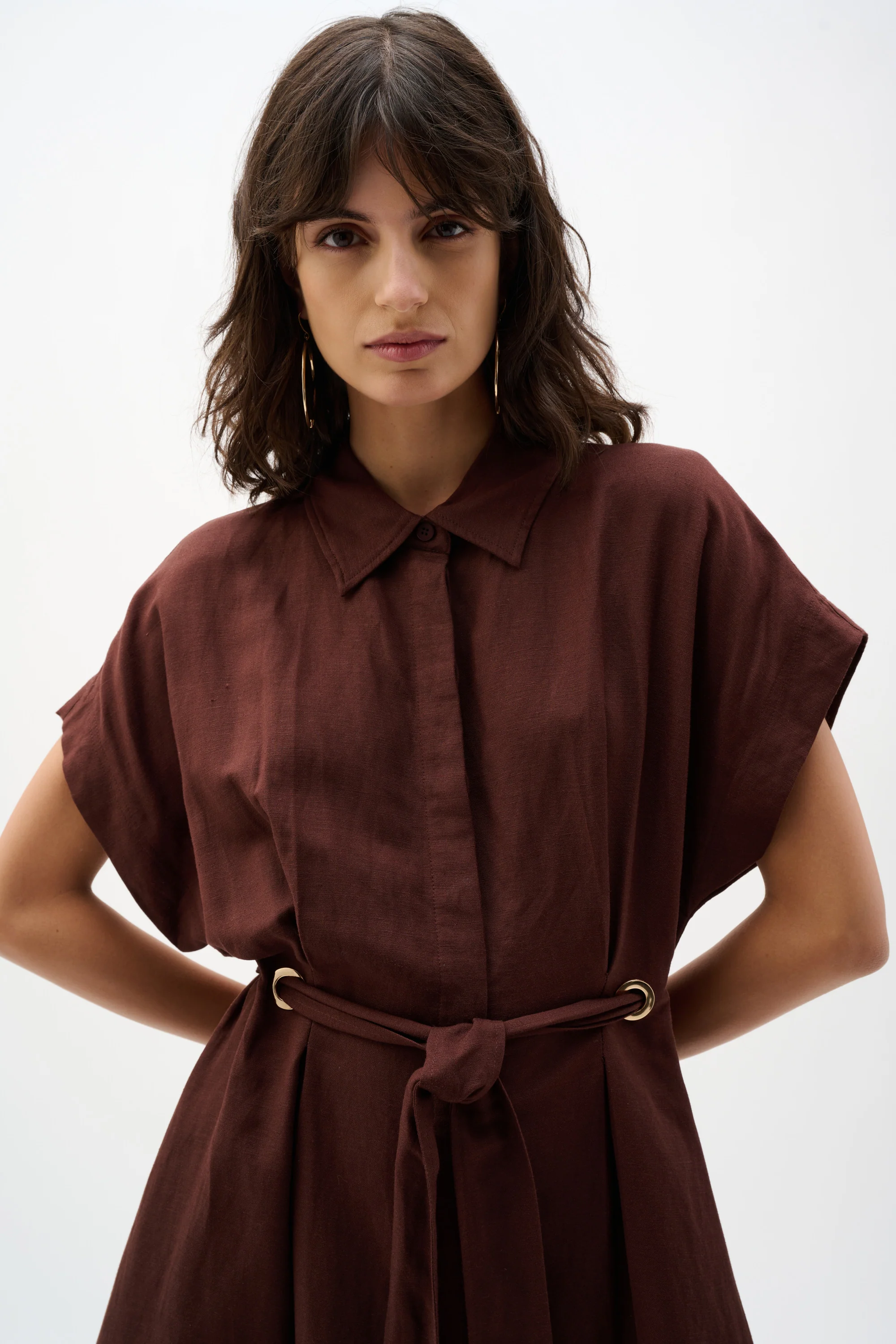Joseph Ribkoff Linen Blend Fit & Flare Shirt Dress With Sash Style 262907 - Image 7