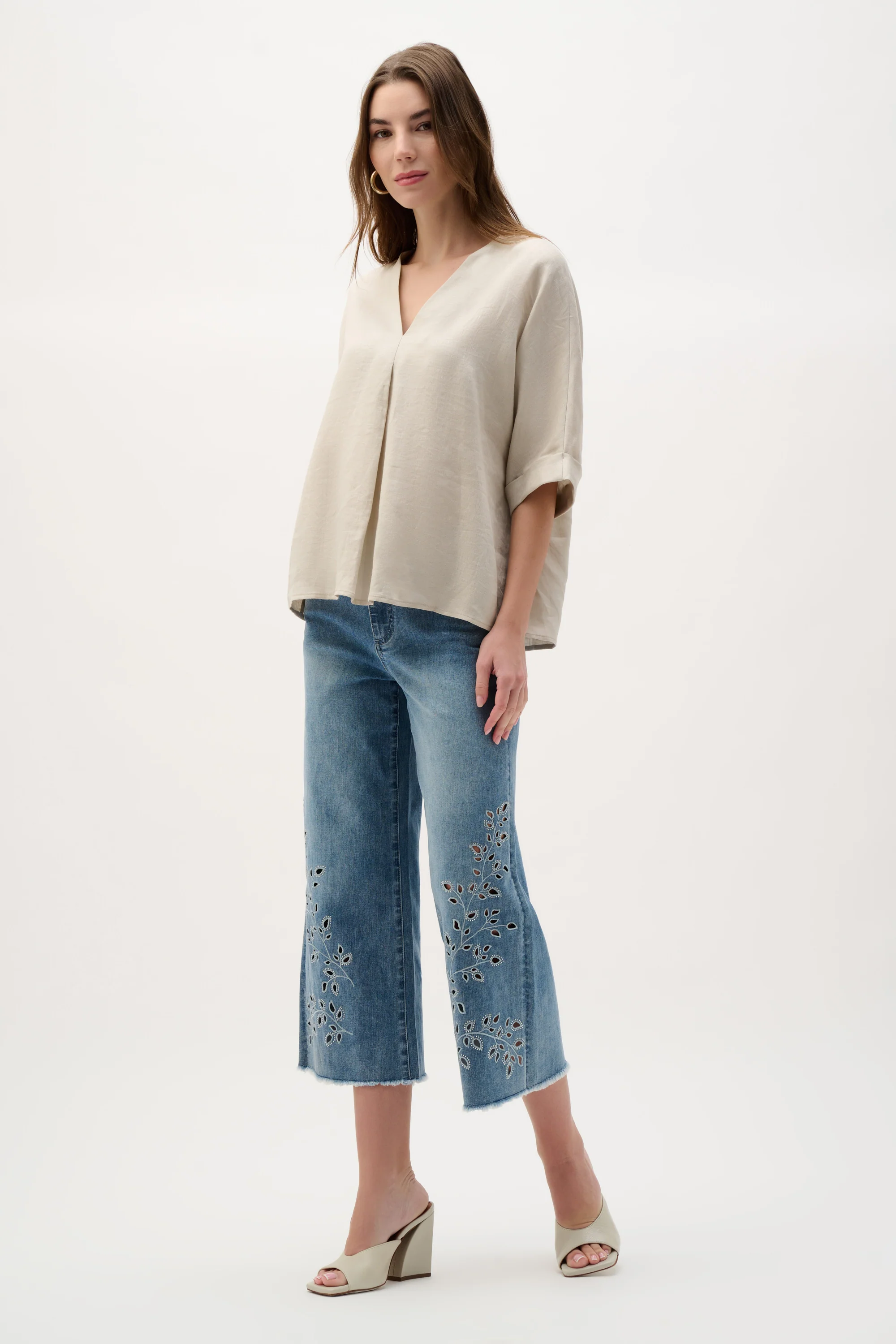 Joseph Ribkoff Linen Straight Top With V-notch neckline Style 262939 - Image 2