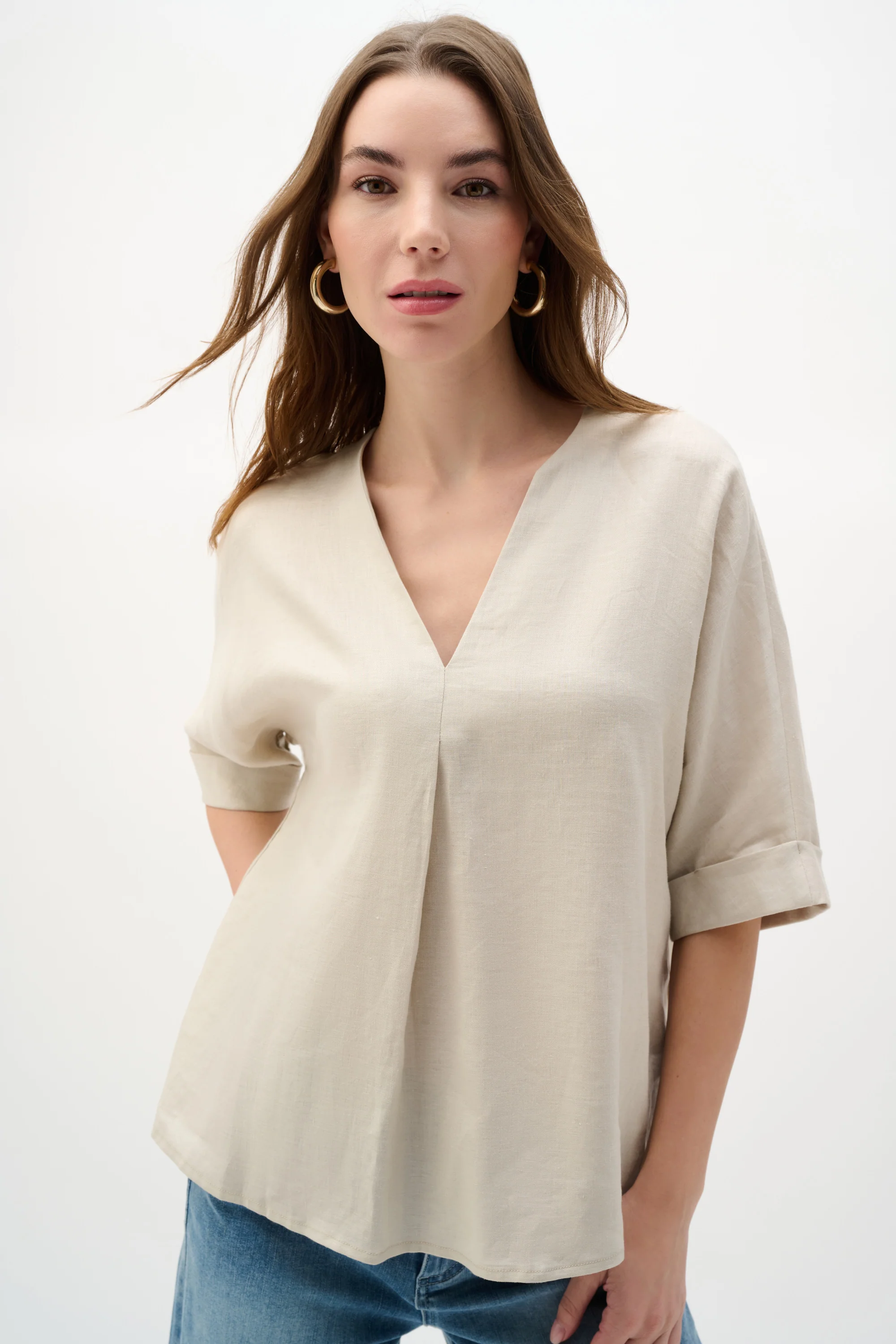 Joseph Ribkoff Linen Straight Top With V-notch neckline Style 262939 - Image 4