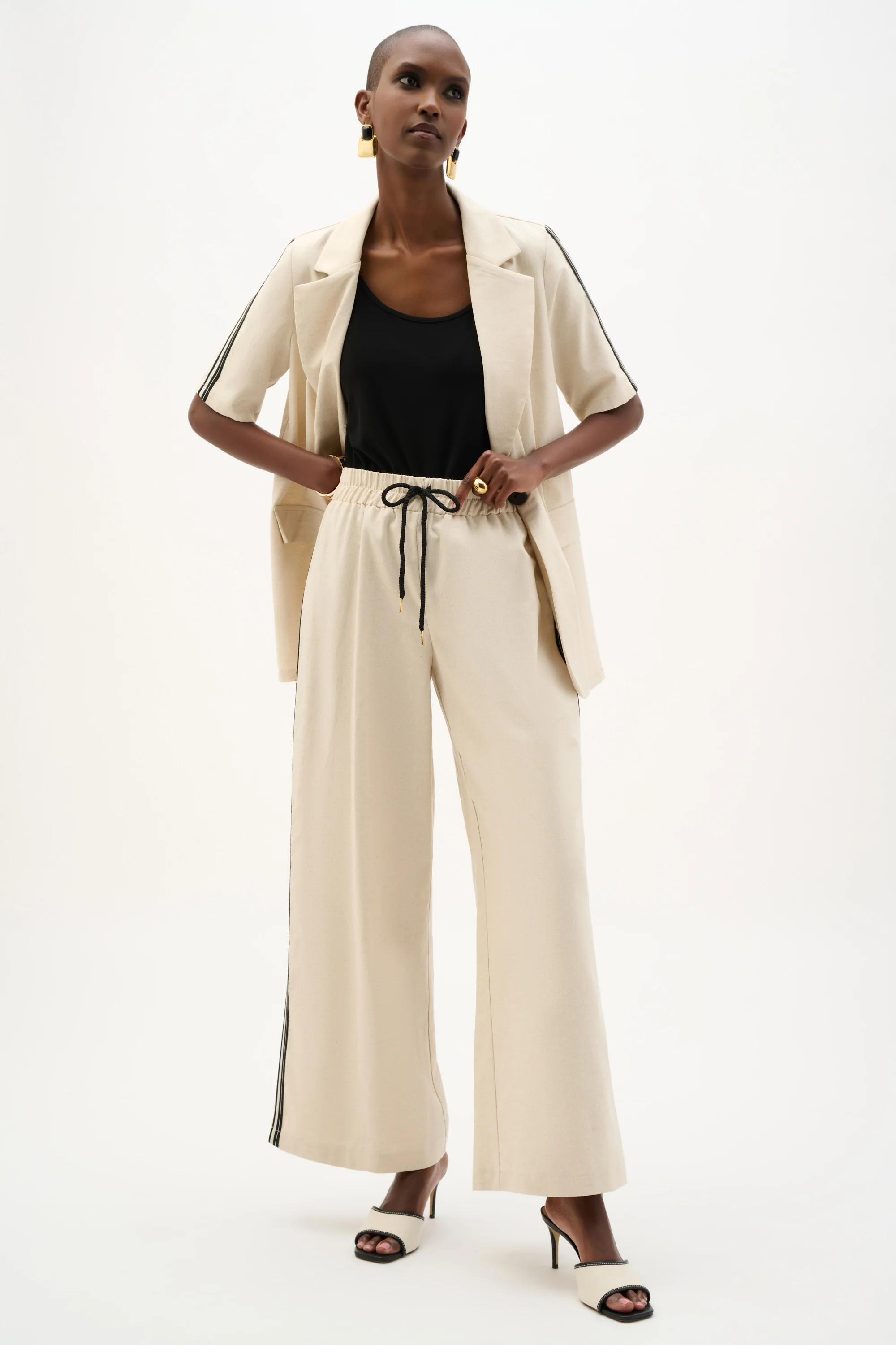 Joseph Ribkoff Linen Wide Leg Pull-On Pants With Side Stripe Style 262099 - Image 2