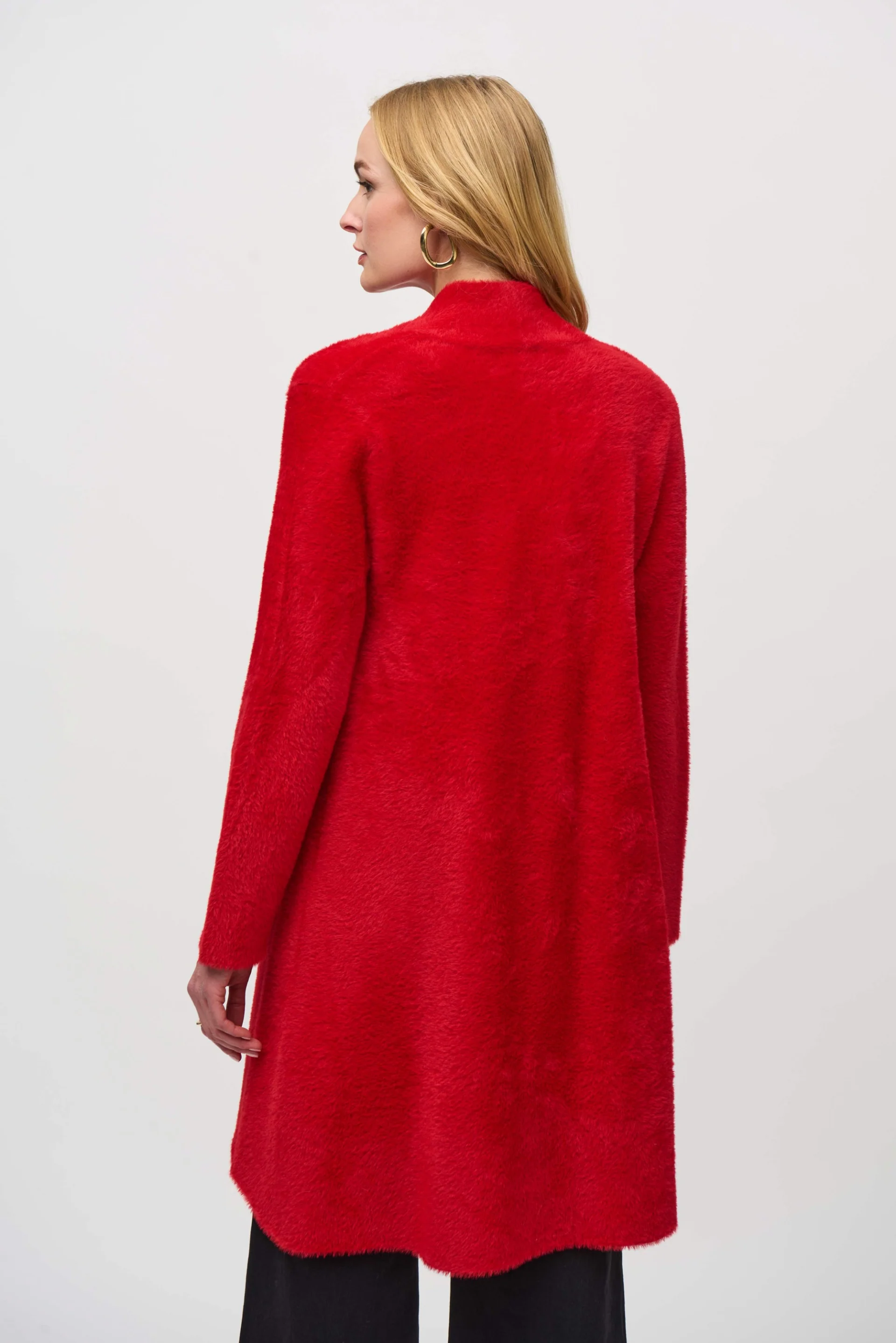 Joseph Ribkoff Lipstick Red Feather Yarn Flared Coat Style 234906 - Image 2