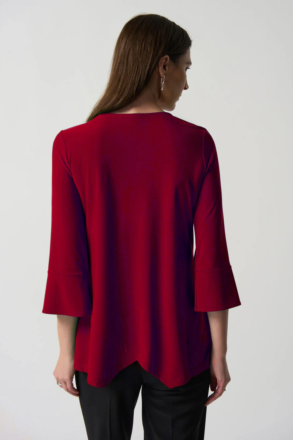 Joseph Ribkoff Lipstick Red Keyhole Neckline Bell Sleeve Top Style 233081 - Image 2