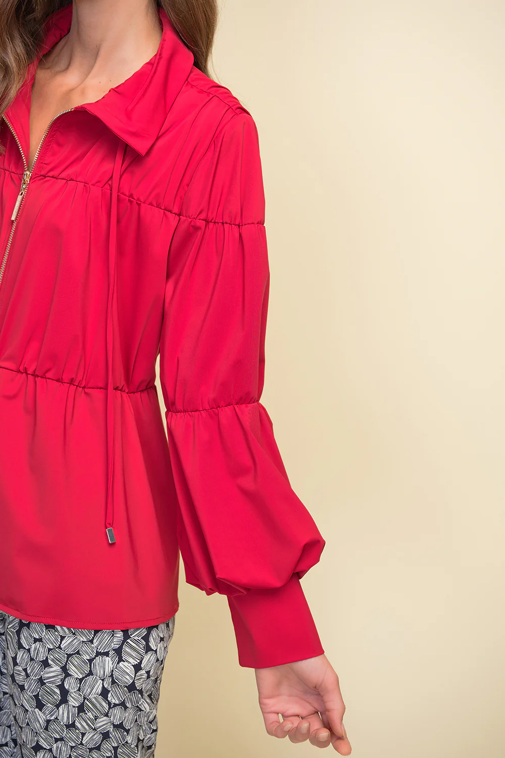 Joseph Ribkoff Lipstick Red Puff Sleeve Jacket Style 211904 - Image 3