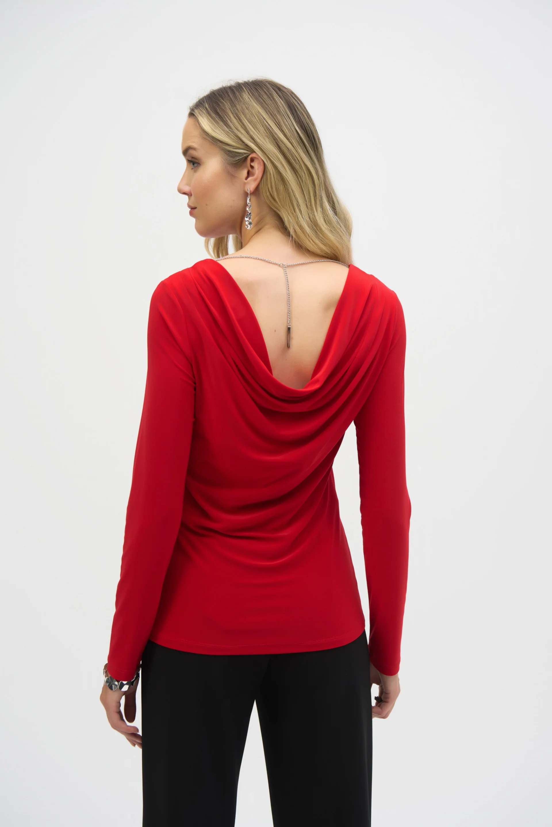 Joseph Ribkoff Lipstick Red Top With Back Chain Detail Style 244113 - Image 2