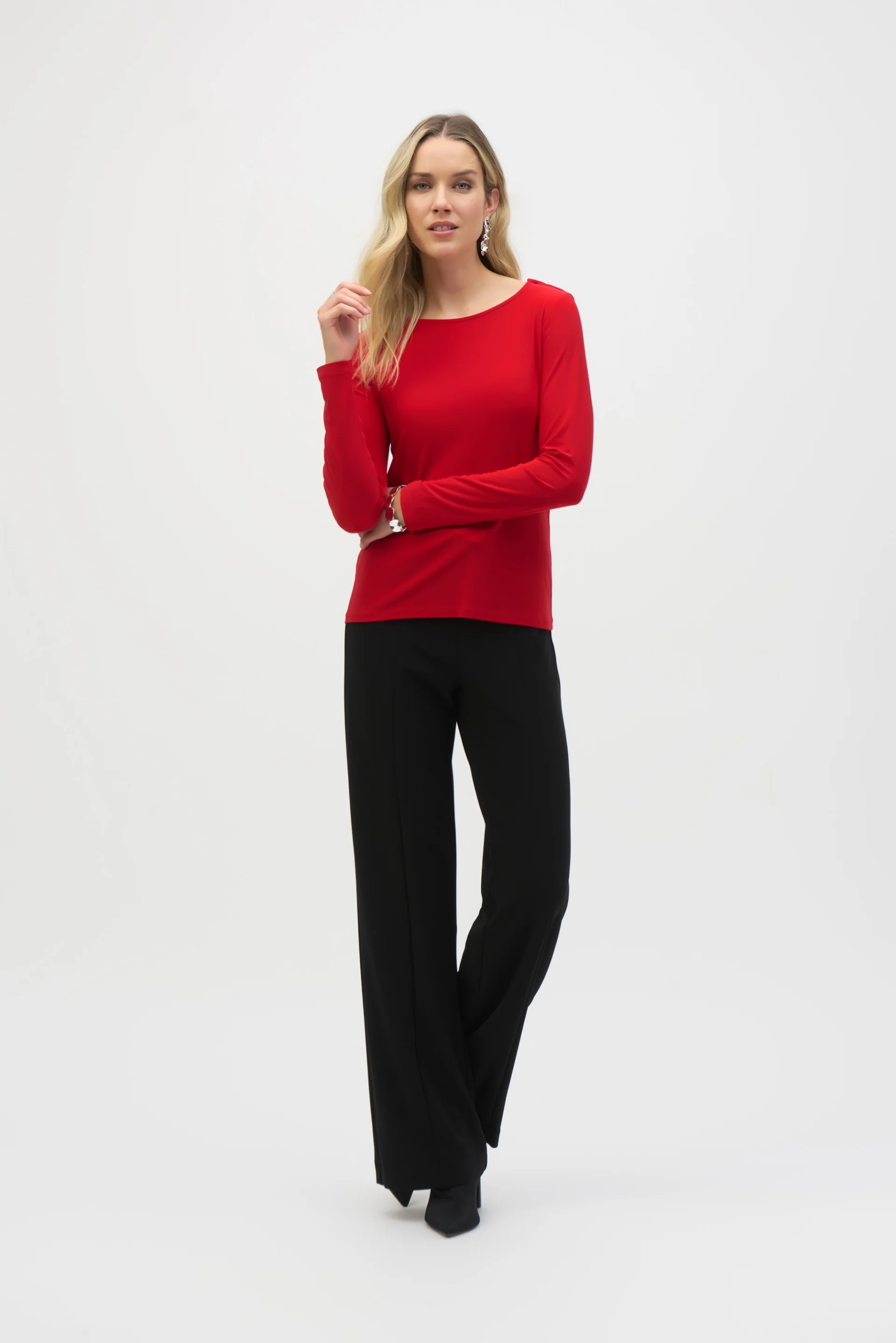 Joseph Ribkoff Lipstick Red Top With Back Chain Detail Style 244113 - Image 3