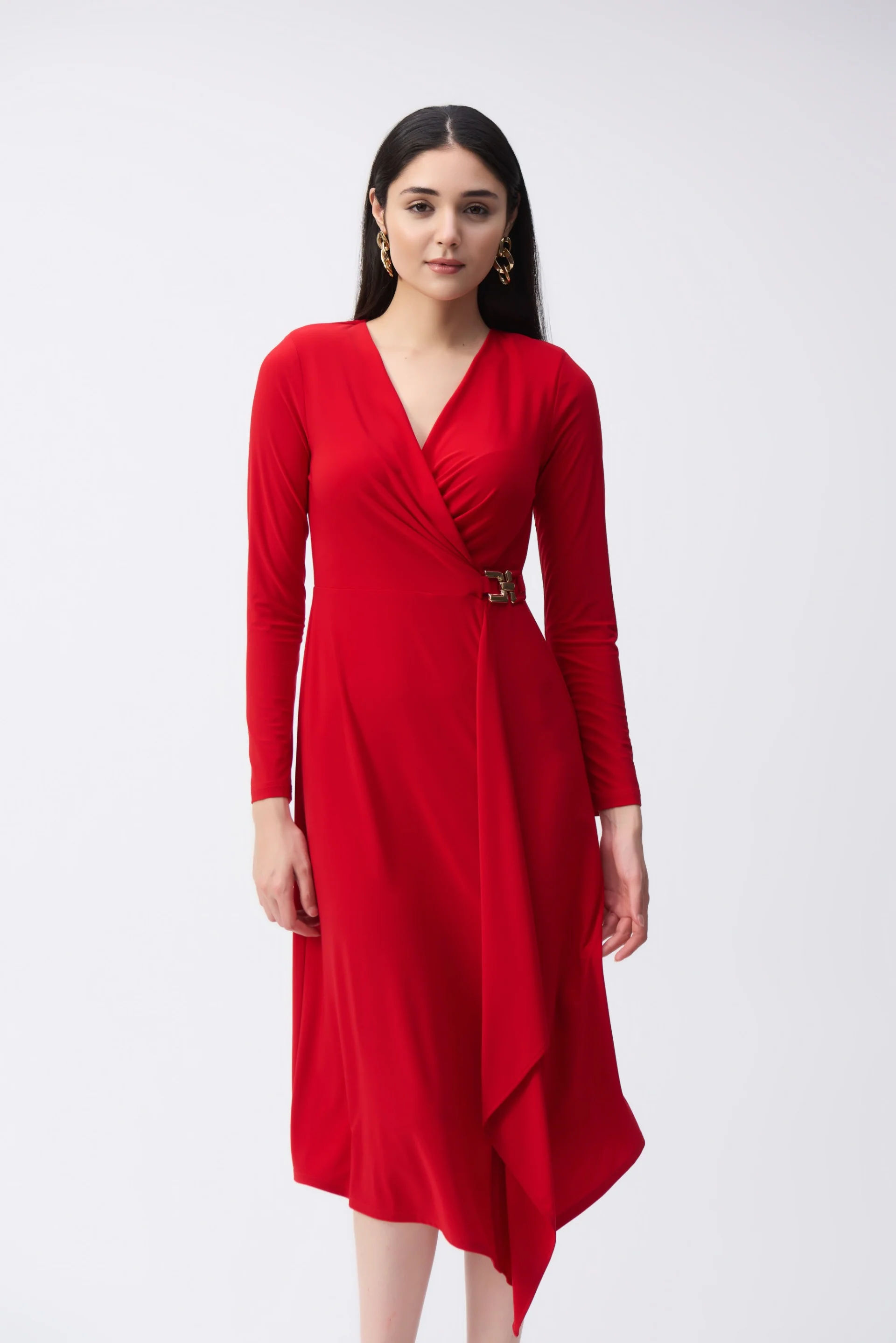 Joseph Ribkoff Lipstick Red Wrap Dress Style 243282 - Image 2