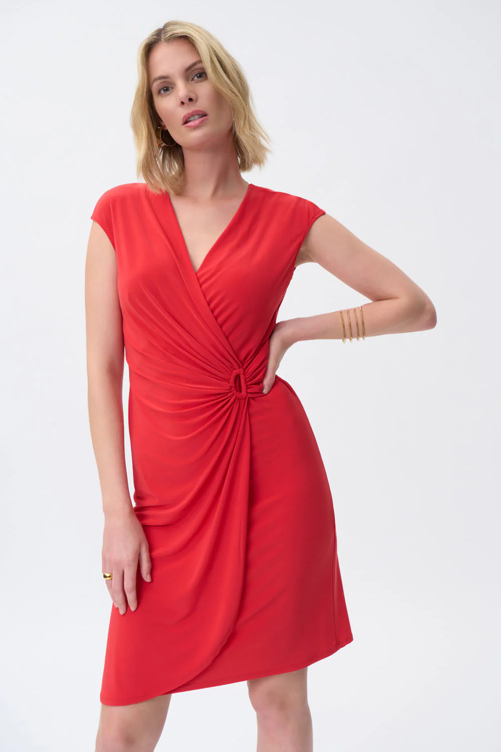 Joseph Ribkoff Magma Red Sleeveless Wrap Dress Style 231138 - Image 2