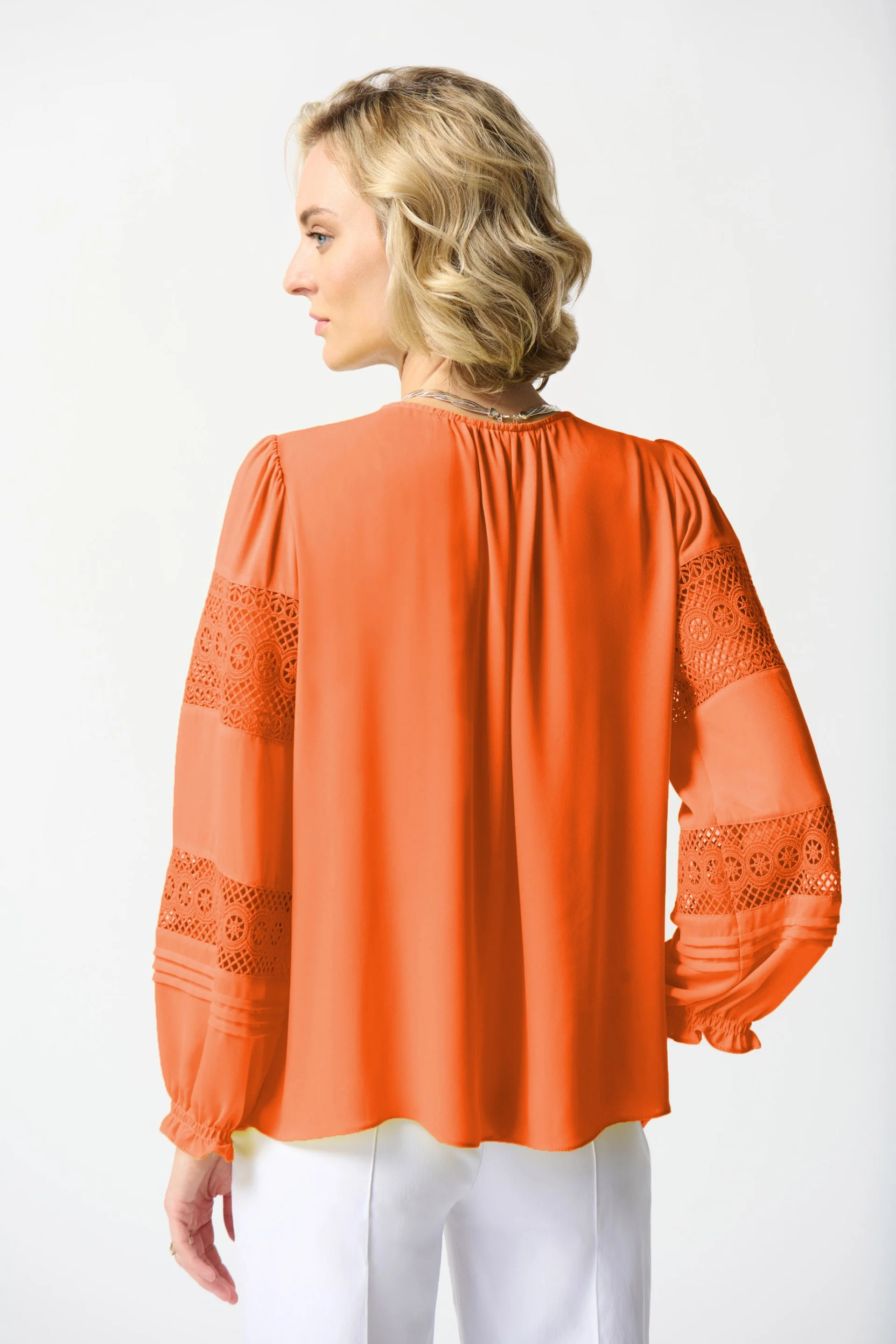 Joseph Ribkoff Mandarin Georgette Puff Sleeve Top Style 242124 - Image 2