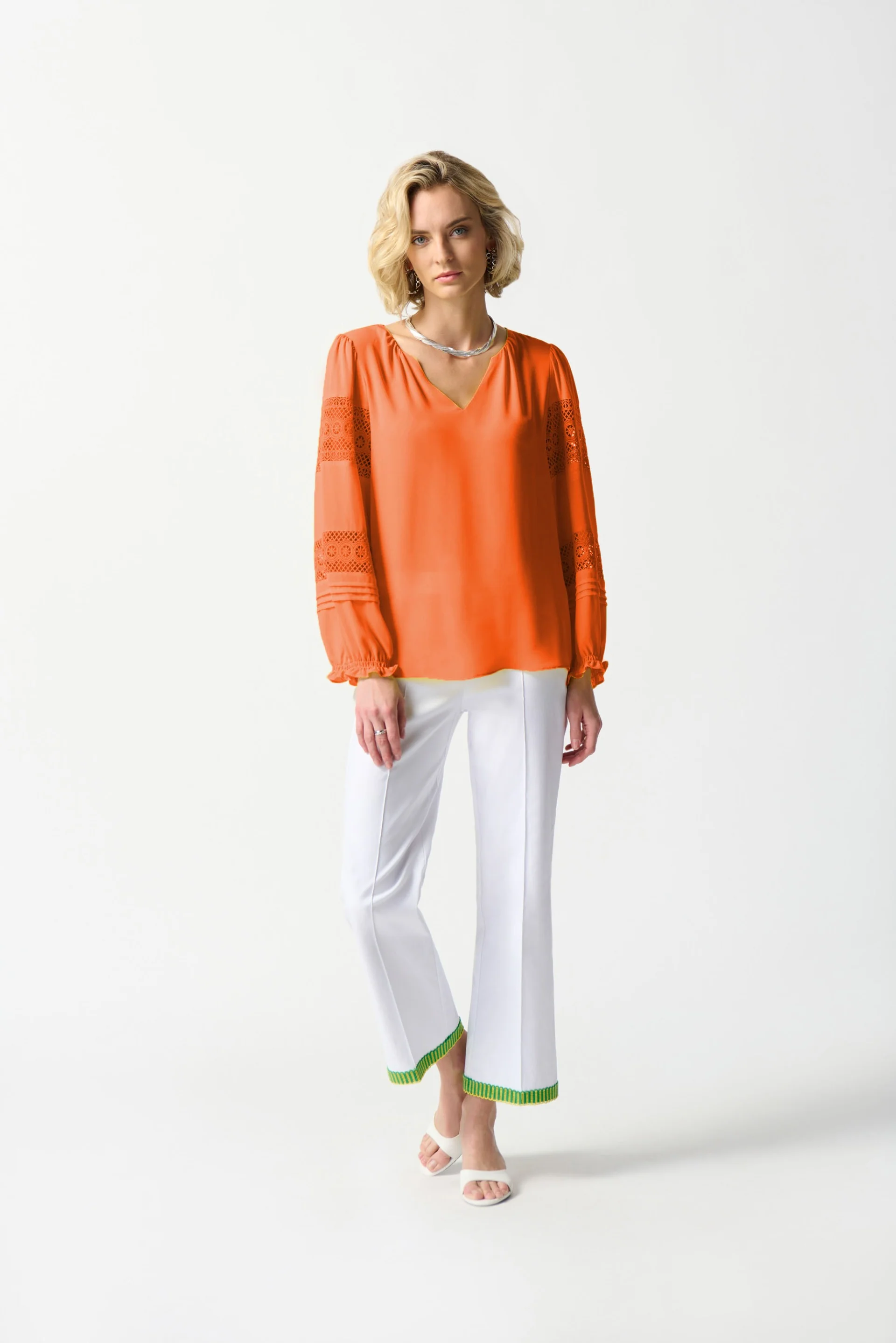 Joseph Ribkoff Mandarin Georgette Puff Sleeve Top Style 242124 - Image 4