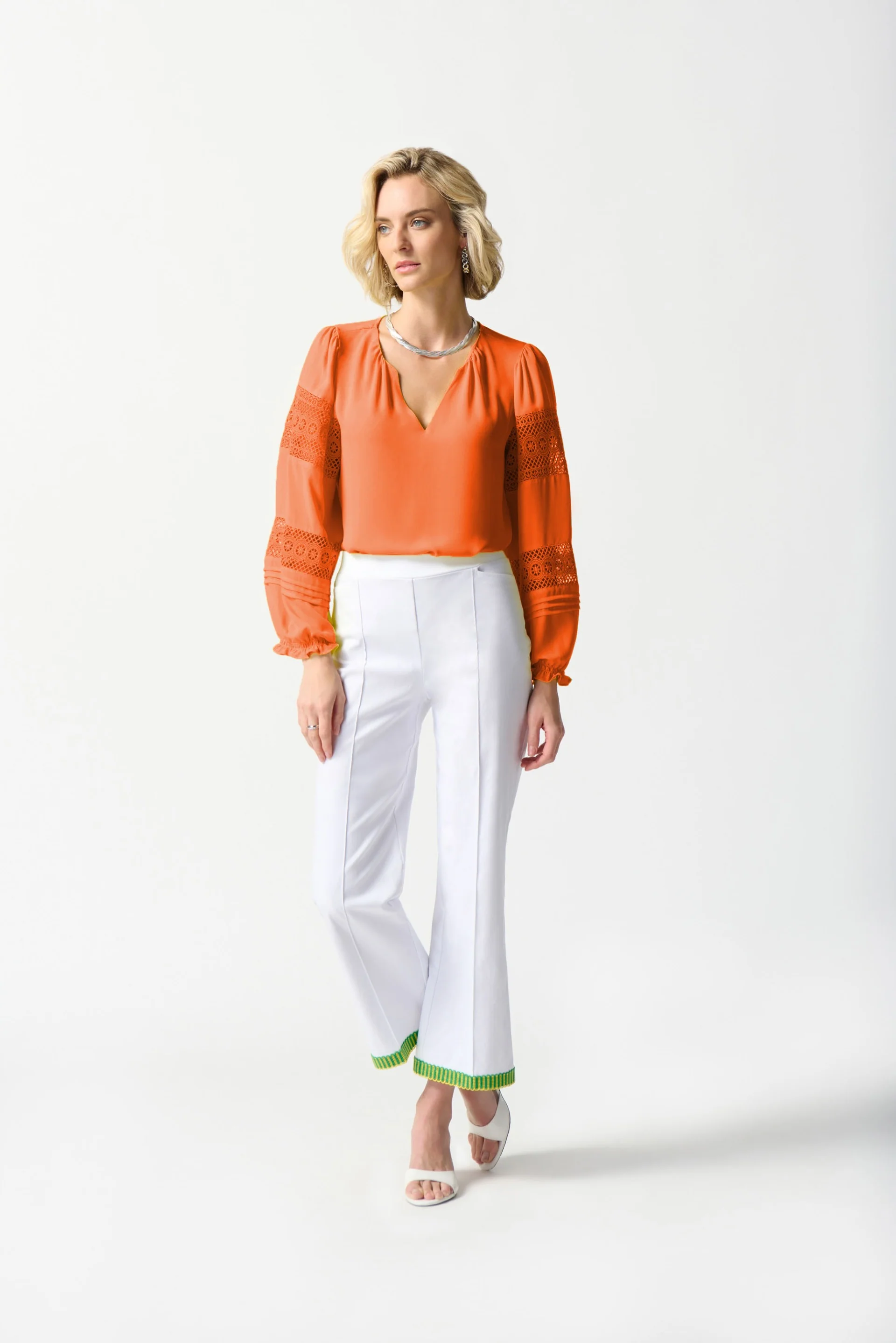 Joseph Ribkoff Mandarin Georgette Puff Sleeve Top Style 242124 - Image 5