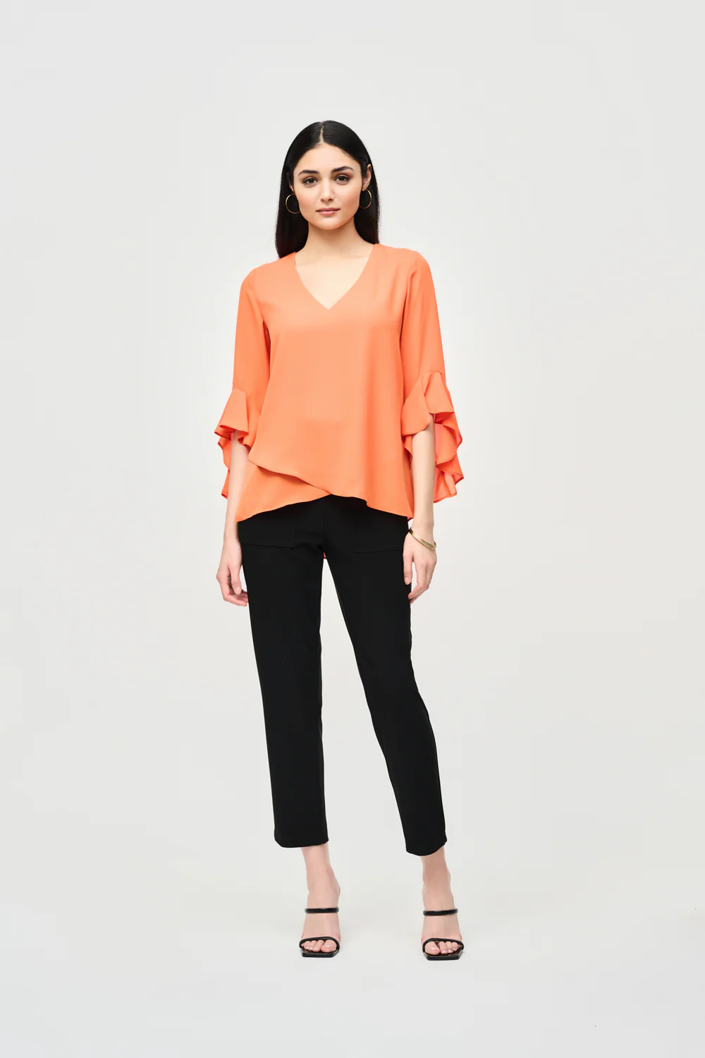 Joseph Ribkoff Mandarin Georgette Top With Ruffled Sleeves Style 241283 - Image 3