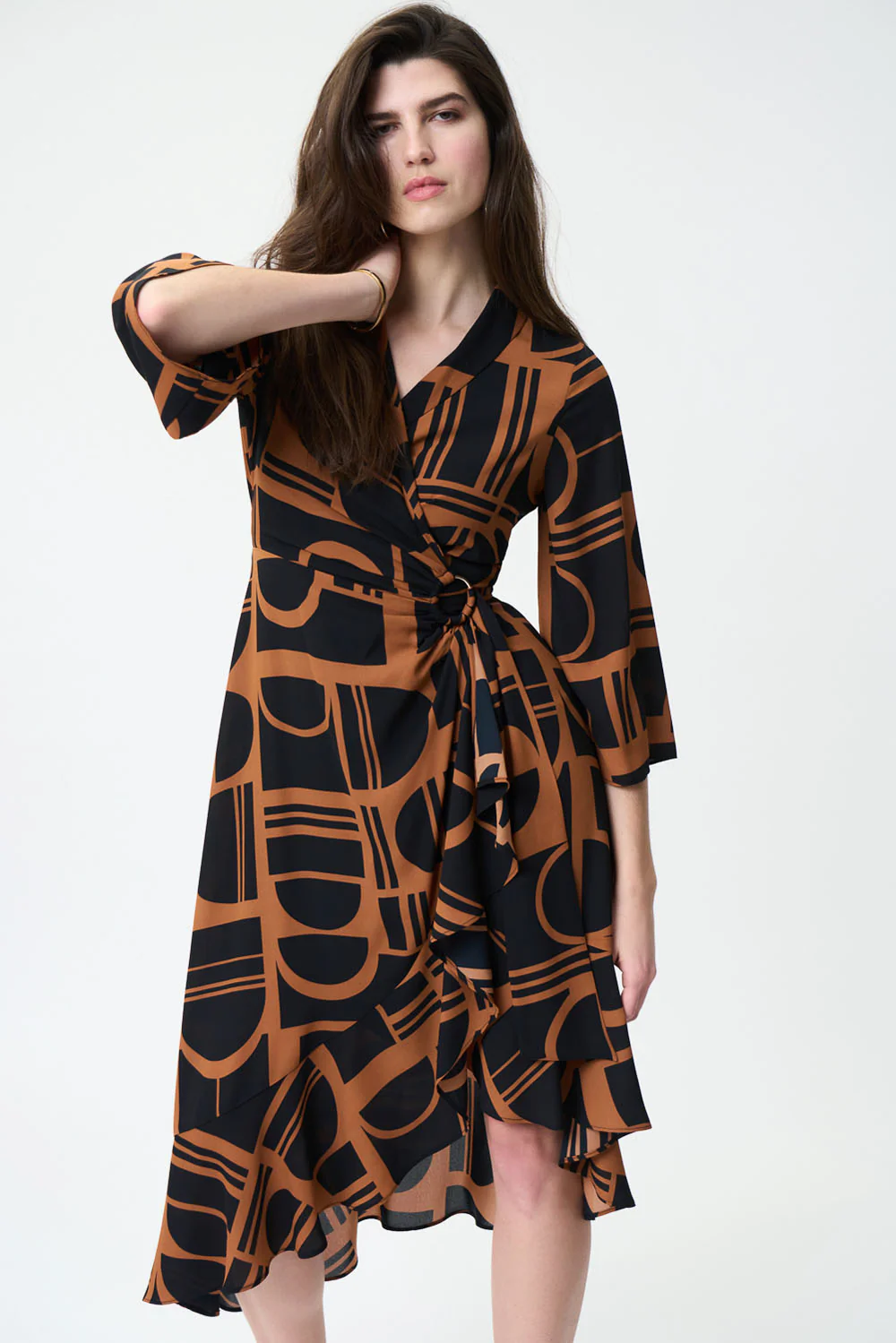 Joseph Ribkoff Maple/Black Wrap Dress Style 224086 - Image 2