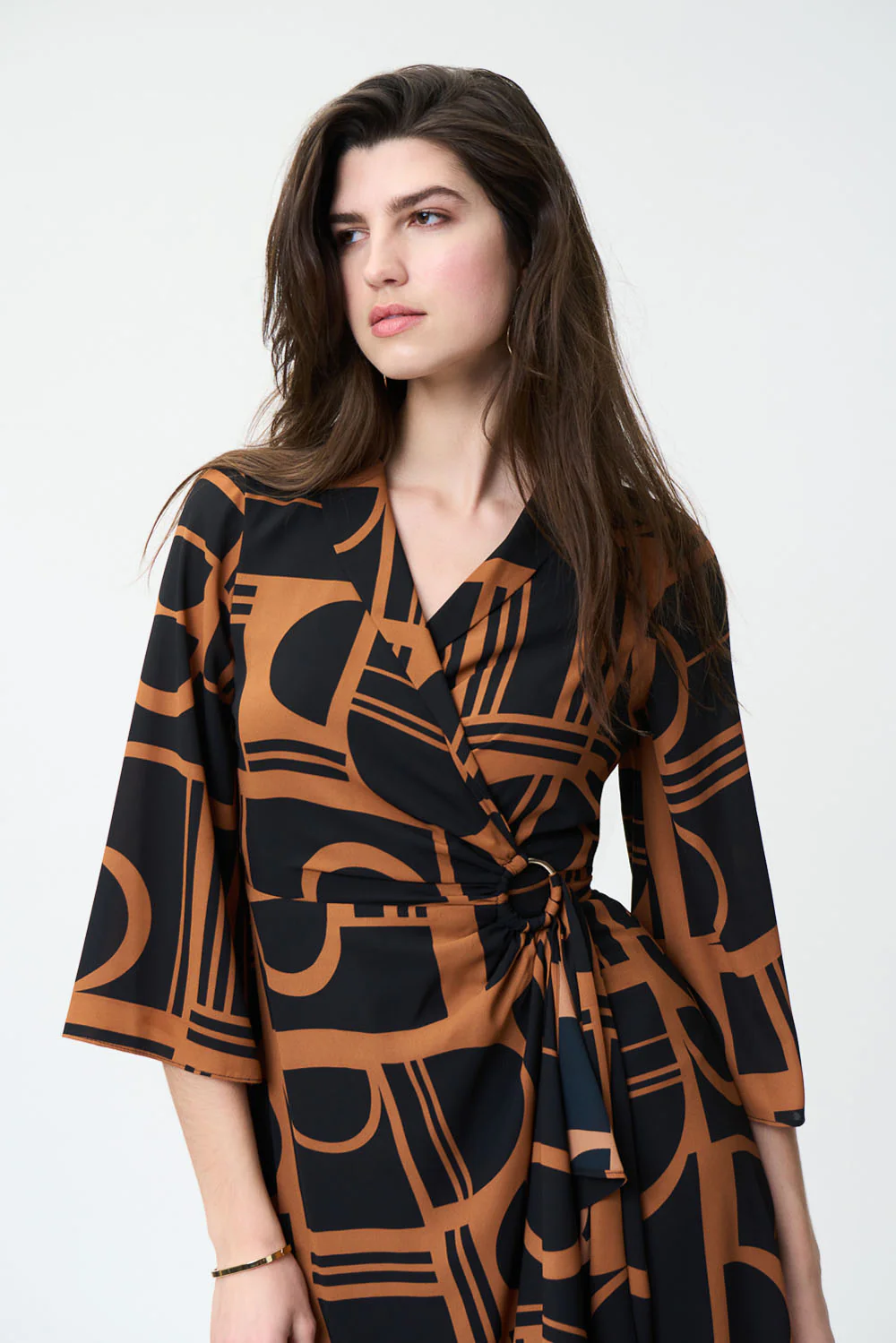Joseph Ribkoff Maple/Black Wrap Dress Style 224086 - Image 3
