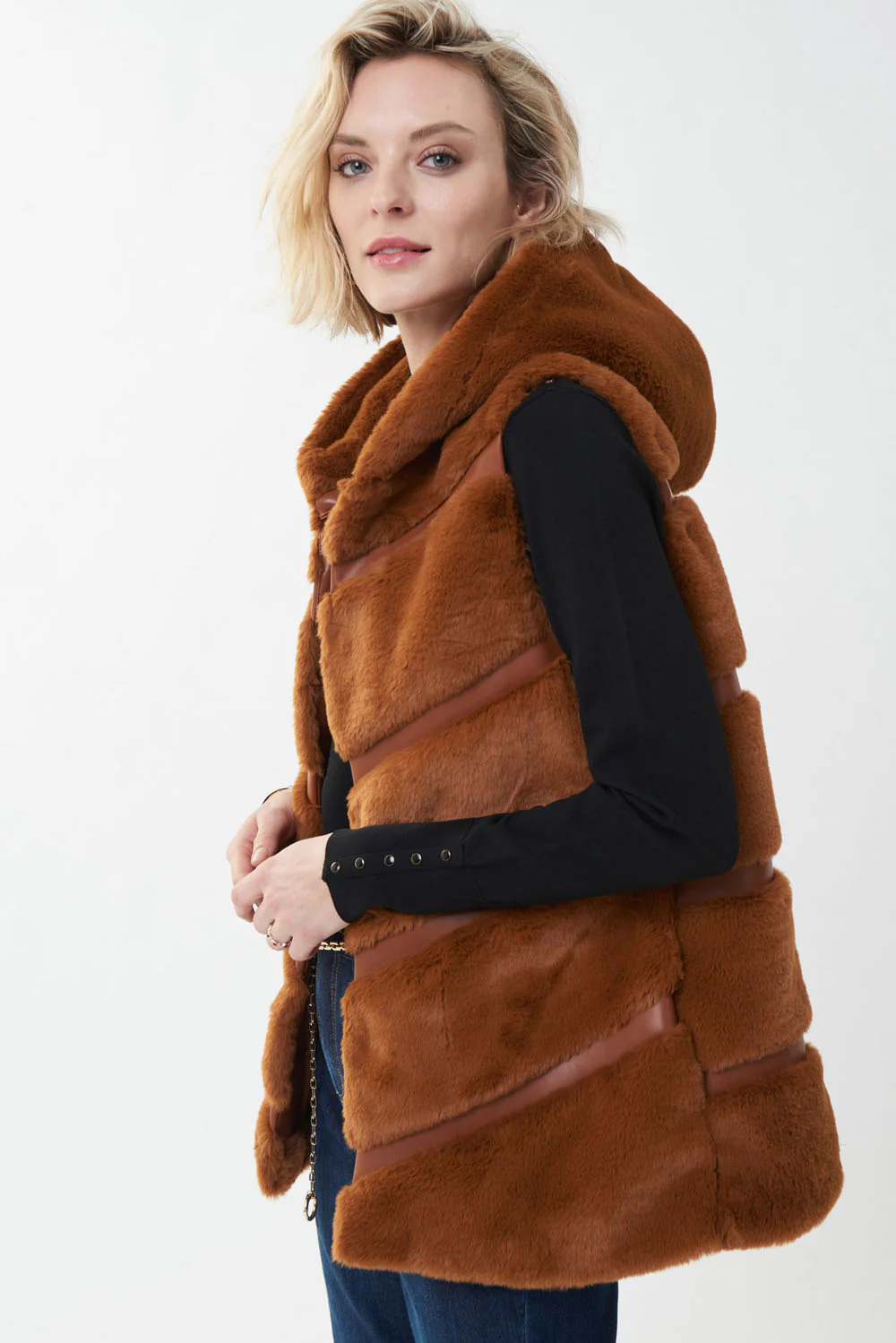 Joseph Ribkoff Maple Faux Fur Sleeveless Jacket Style 223910 - Image 2