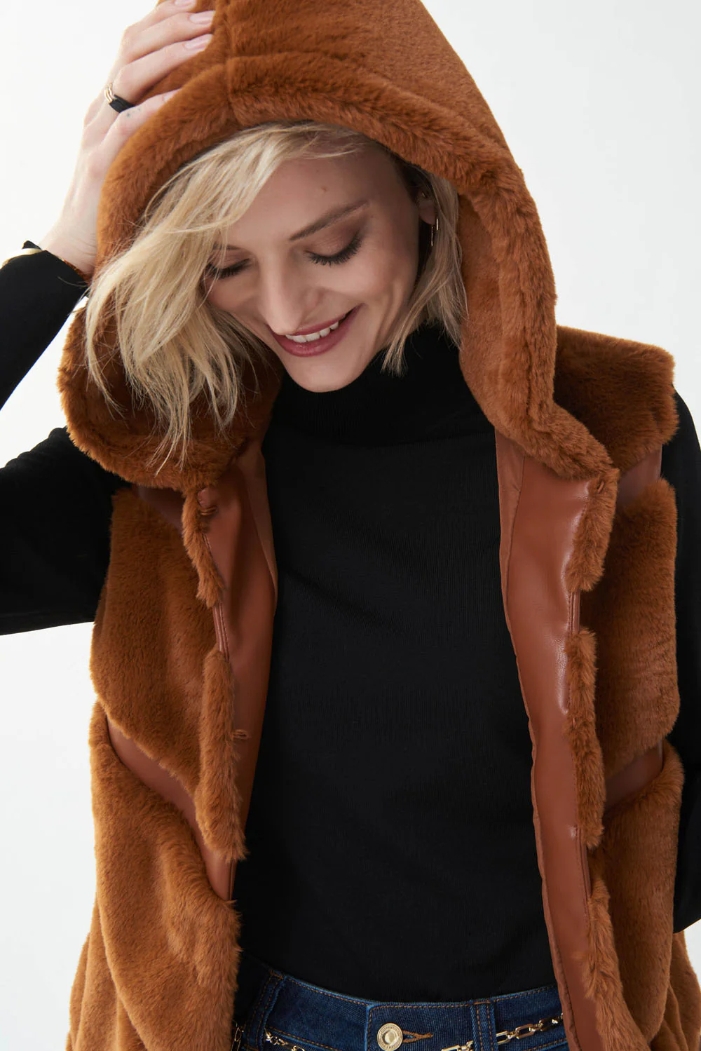 Joseph Ribkoff Maple Faux Fur Sleeveless Jacket Style 223910 - Image 3
