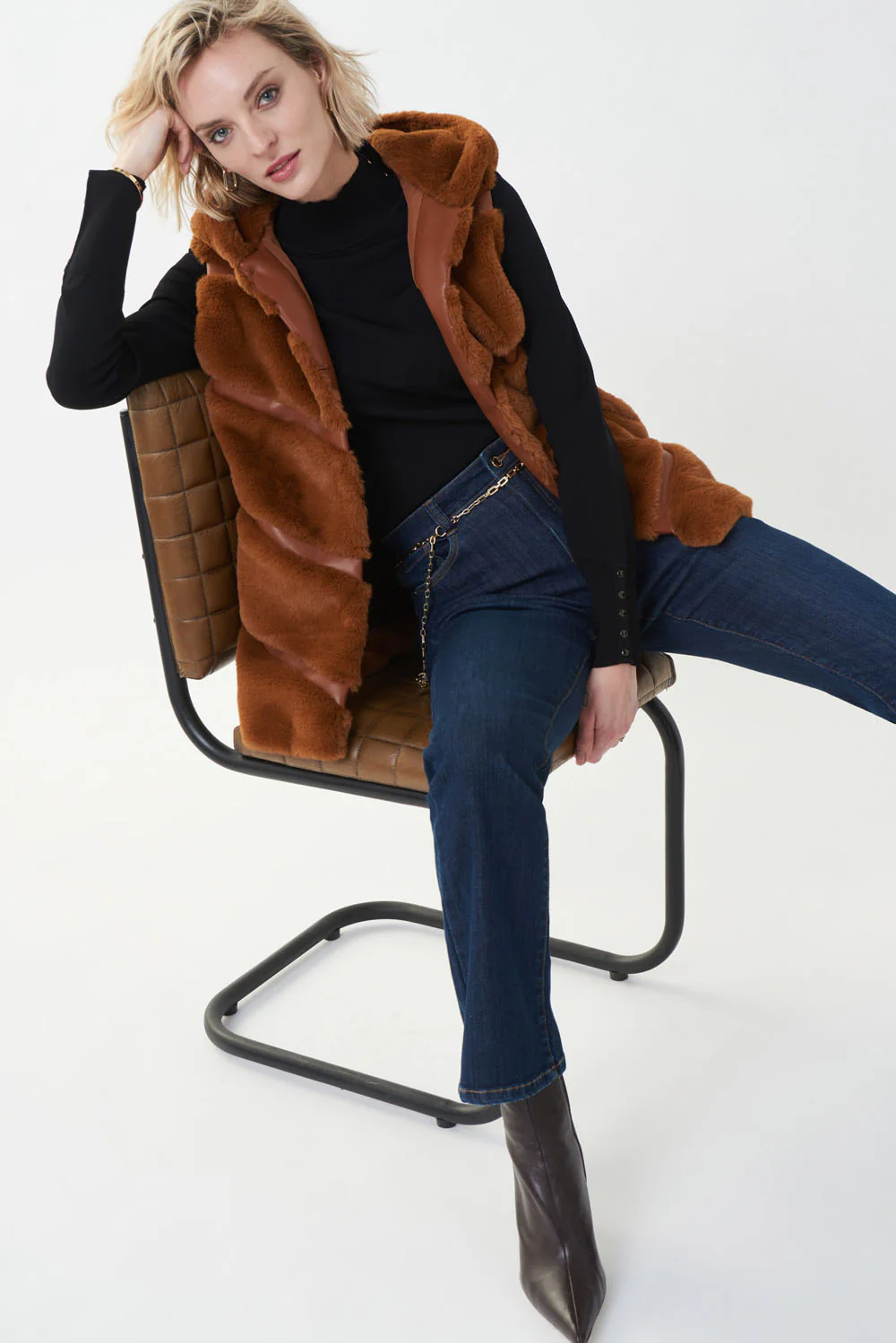 Joseph Ribkoff Maple Faux Fur Sleeveless Jacket Style 223910 - Image 5