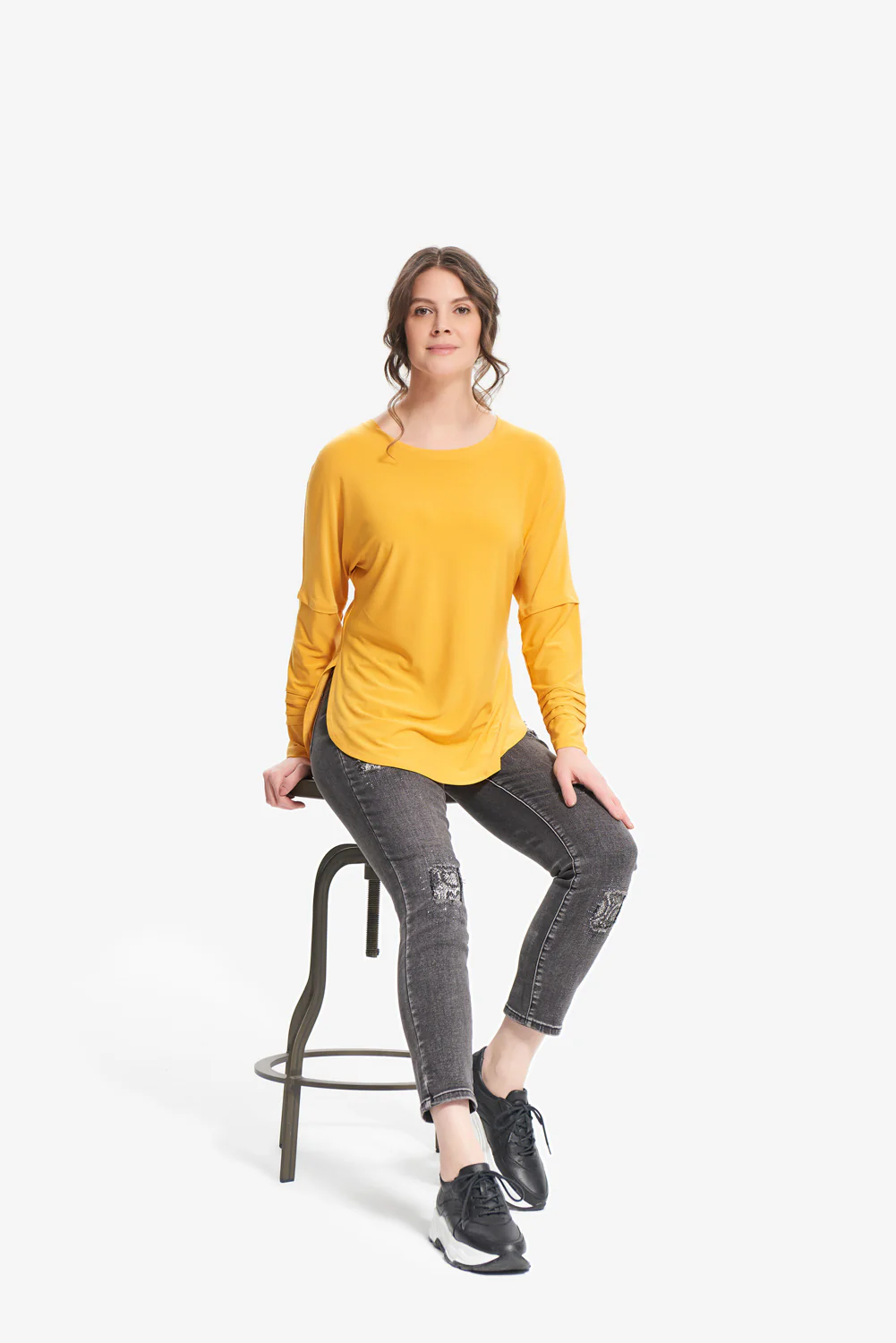 Joseph Ribkoff Marigold Pleated Long Sleeve Top Style 214256 - Image 3