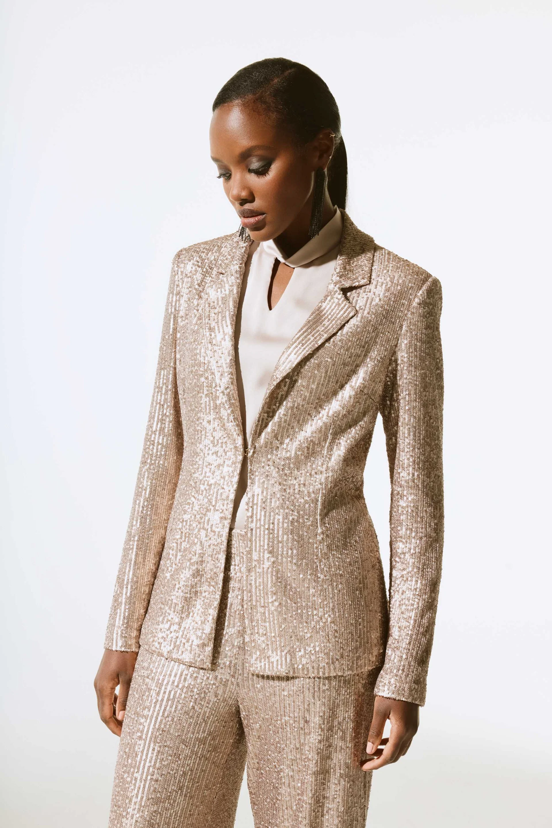 Joseph Ribkoff Matte Gold Sequined Straight Blazer Style 243772 - Image 2