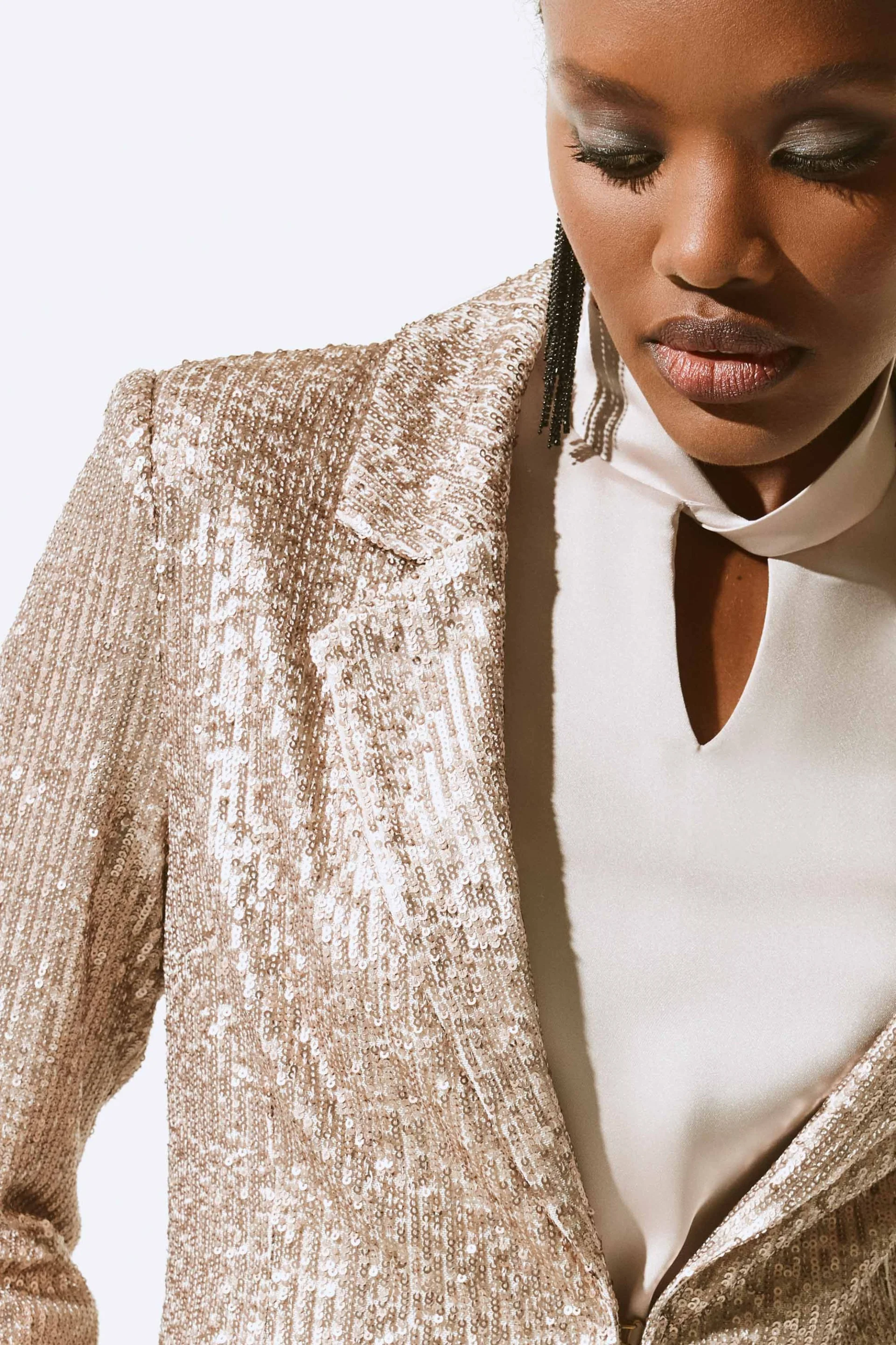 Joseph Ribkoff Matte Gold Sequined Straight Blazer Style 243772 - Image 3