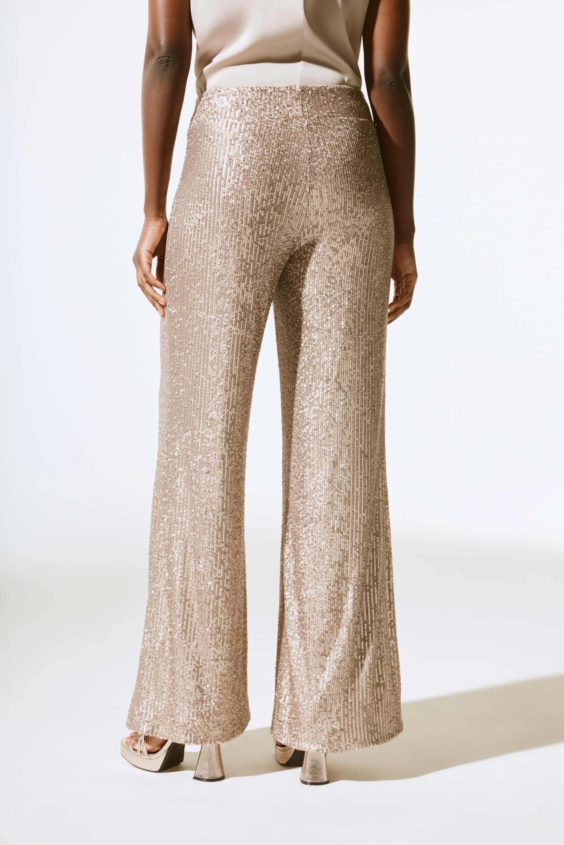 Joseph Ribkoff Matte Gold Sequined Wide Leg Pants Style 243773 - Image 3