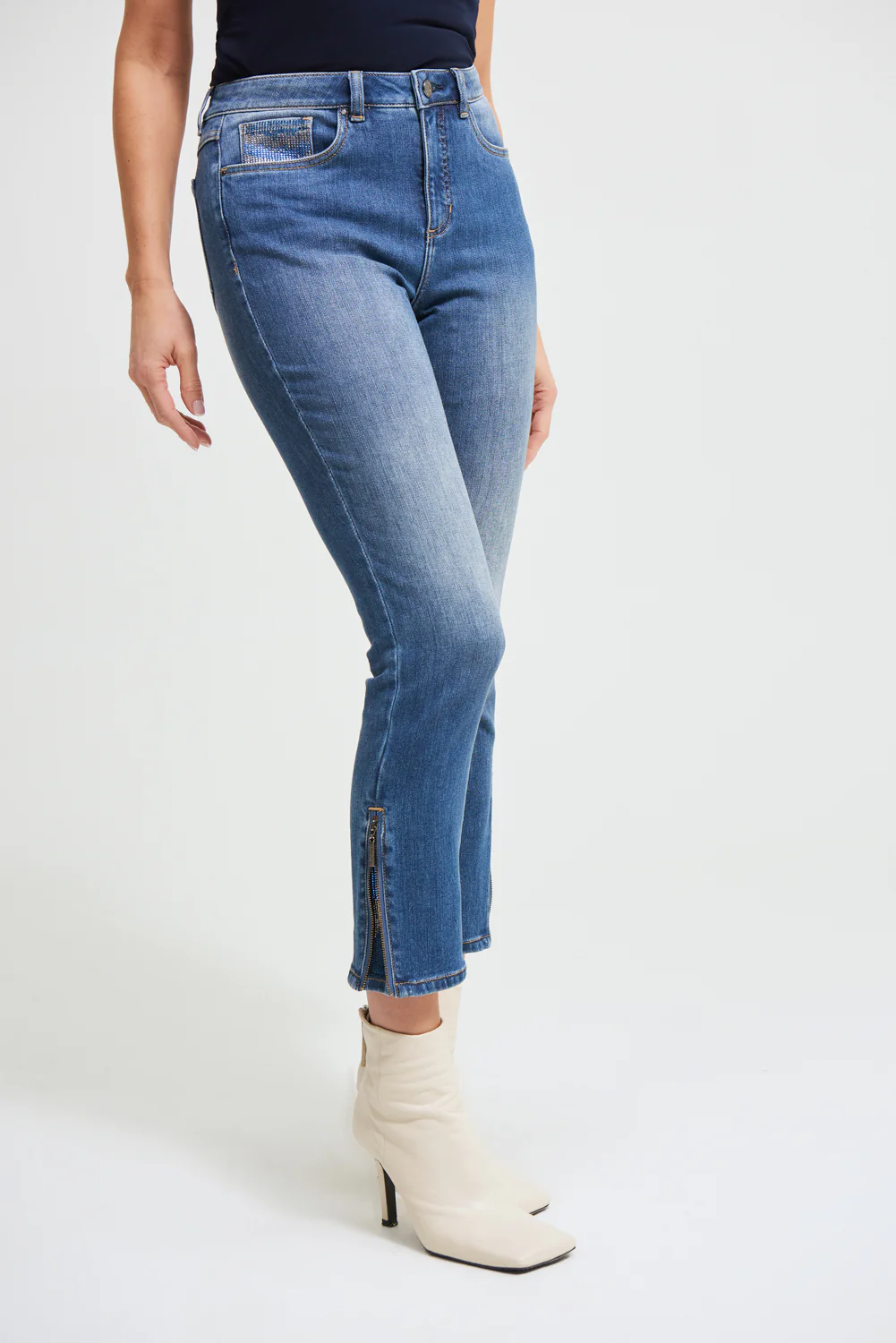 Joseph Ribkoff Medium Blue Denim Embellished Jean Style 213951 - Image 3