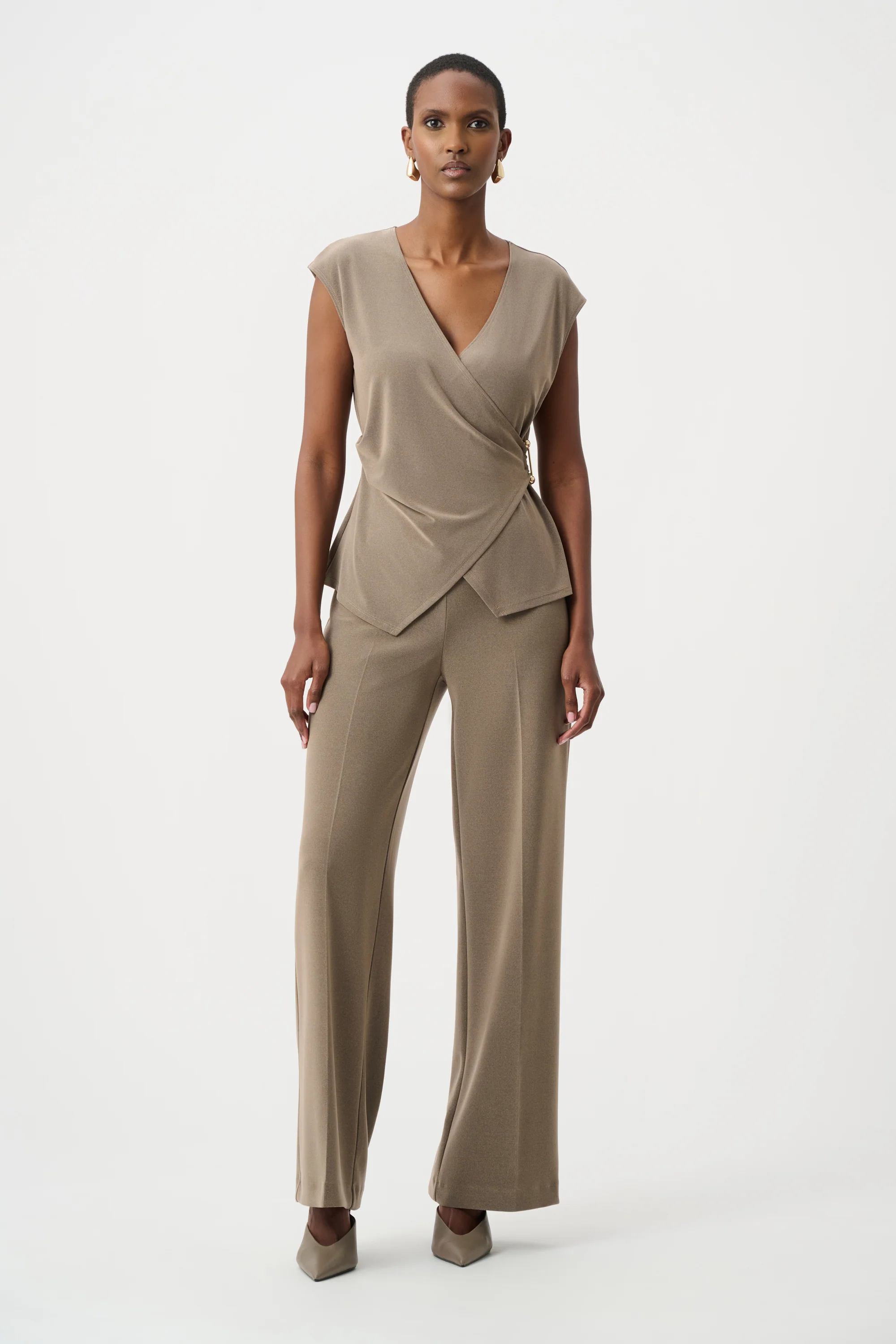 Joseph Ribkoff Melange Silky Knit Fitted Wrap Top Style 263161 - Image 2