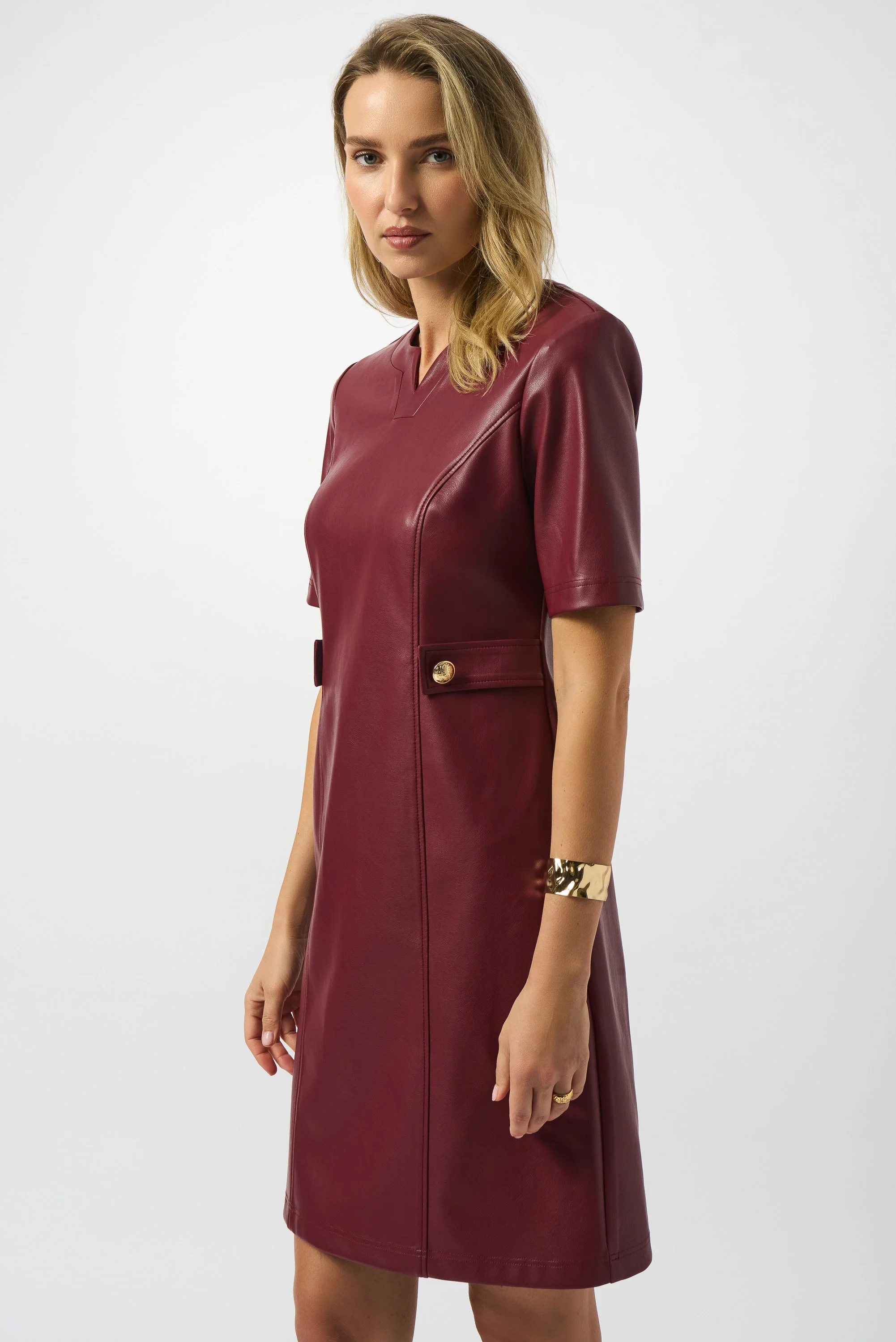 Joseph Ribkoff Merlot Leatherette A-Line Dress Style 253243 - Image 2
