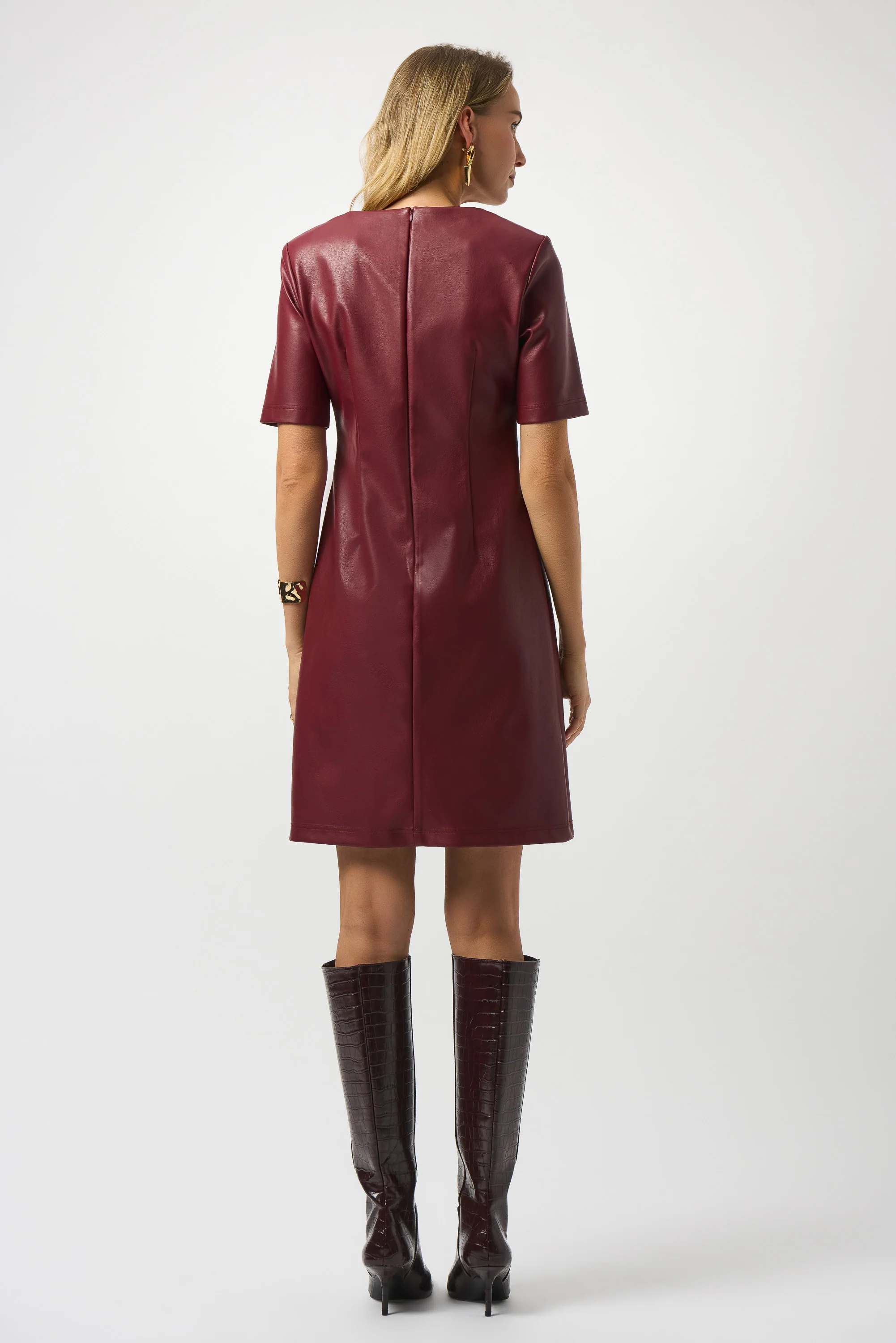 Joseph Ribkoff Merlot Leatherette A-Line Dress Style 253243 - Image 3