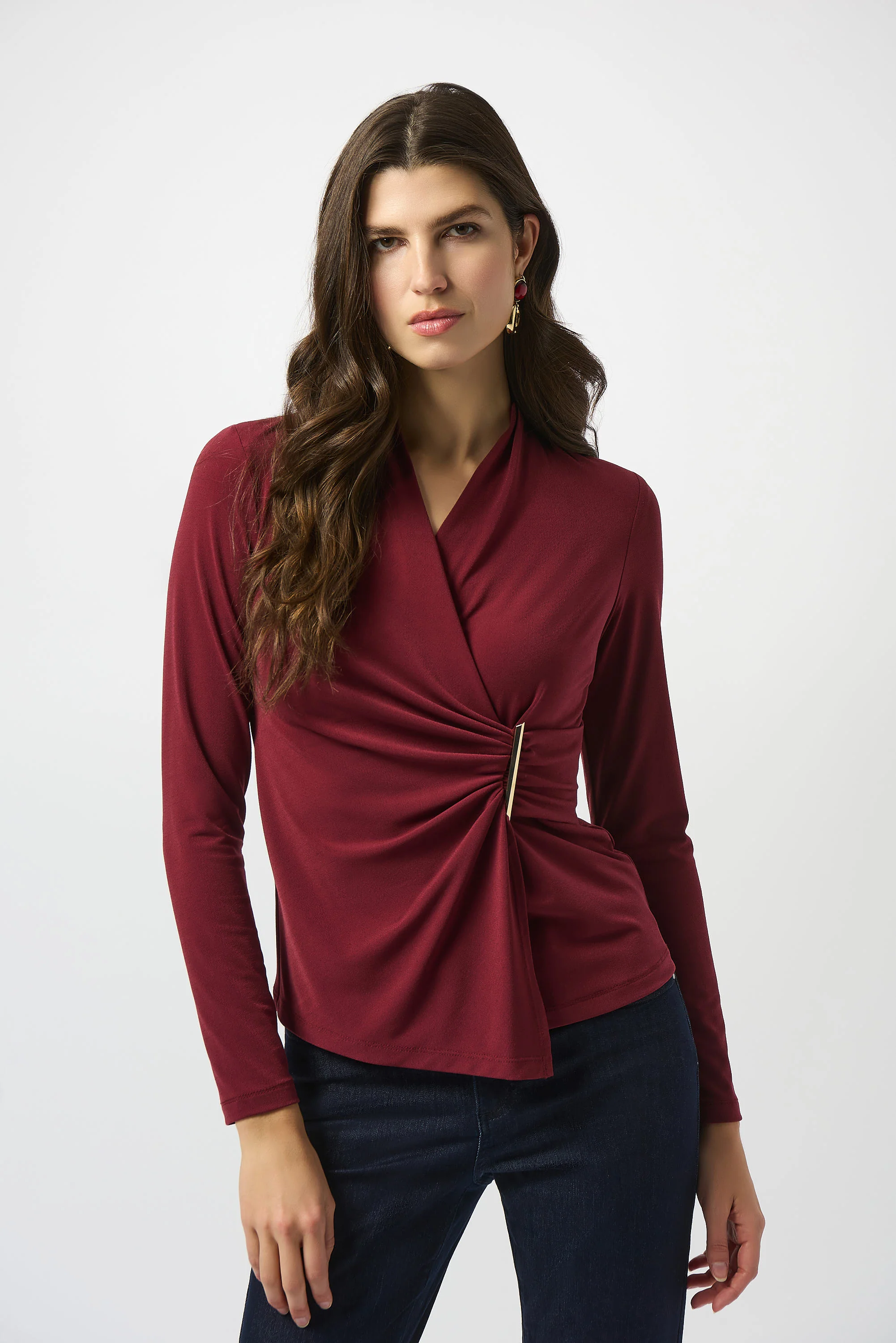 Joseph Ribkoff Moss Crepe Fitted Wrap Top Style 253020