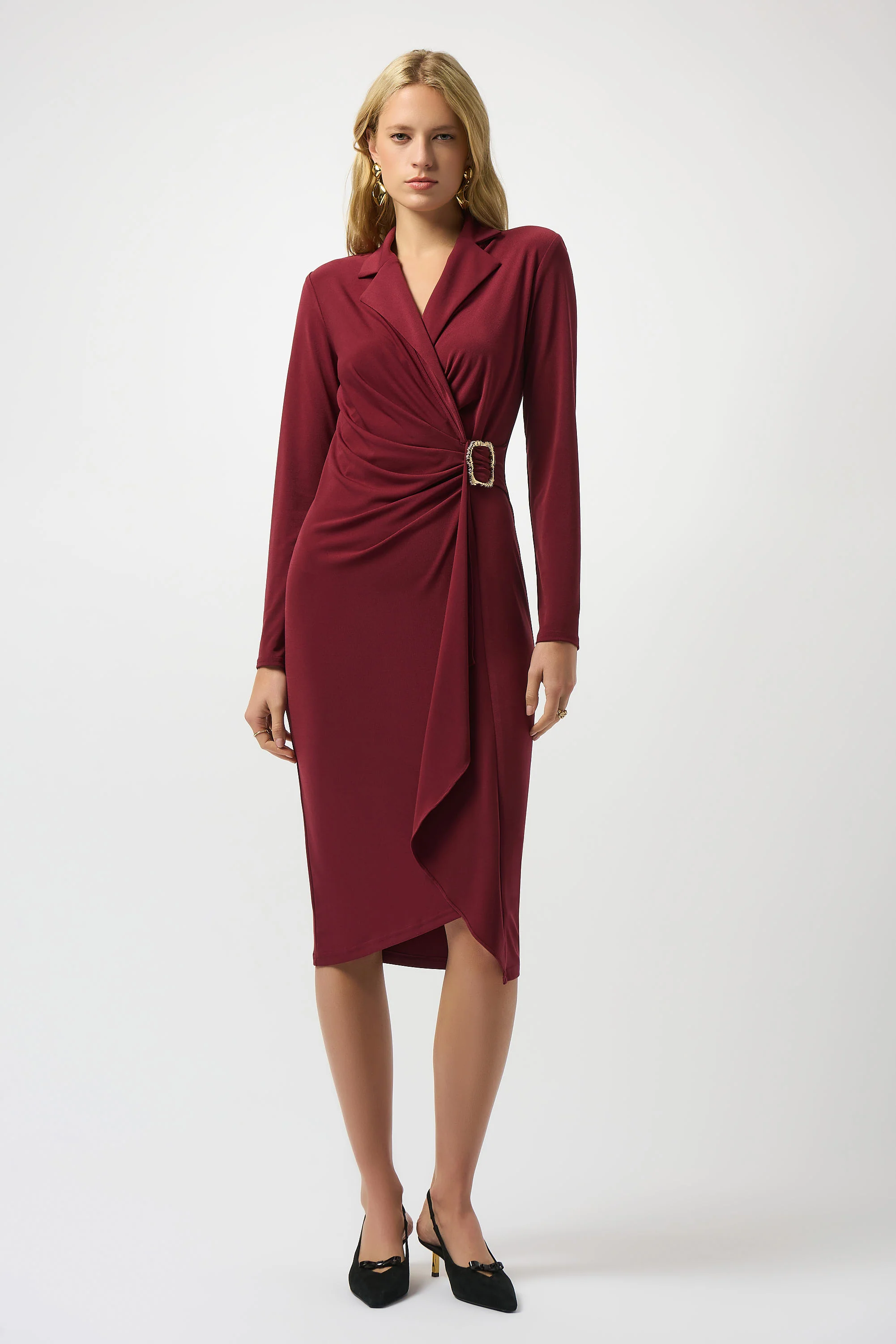Joseph Ribkoff Merlot Moss Crepe Wrap Dress Style 253145