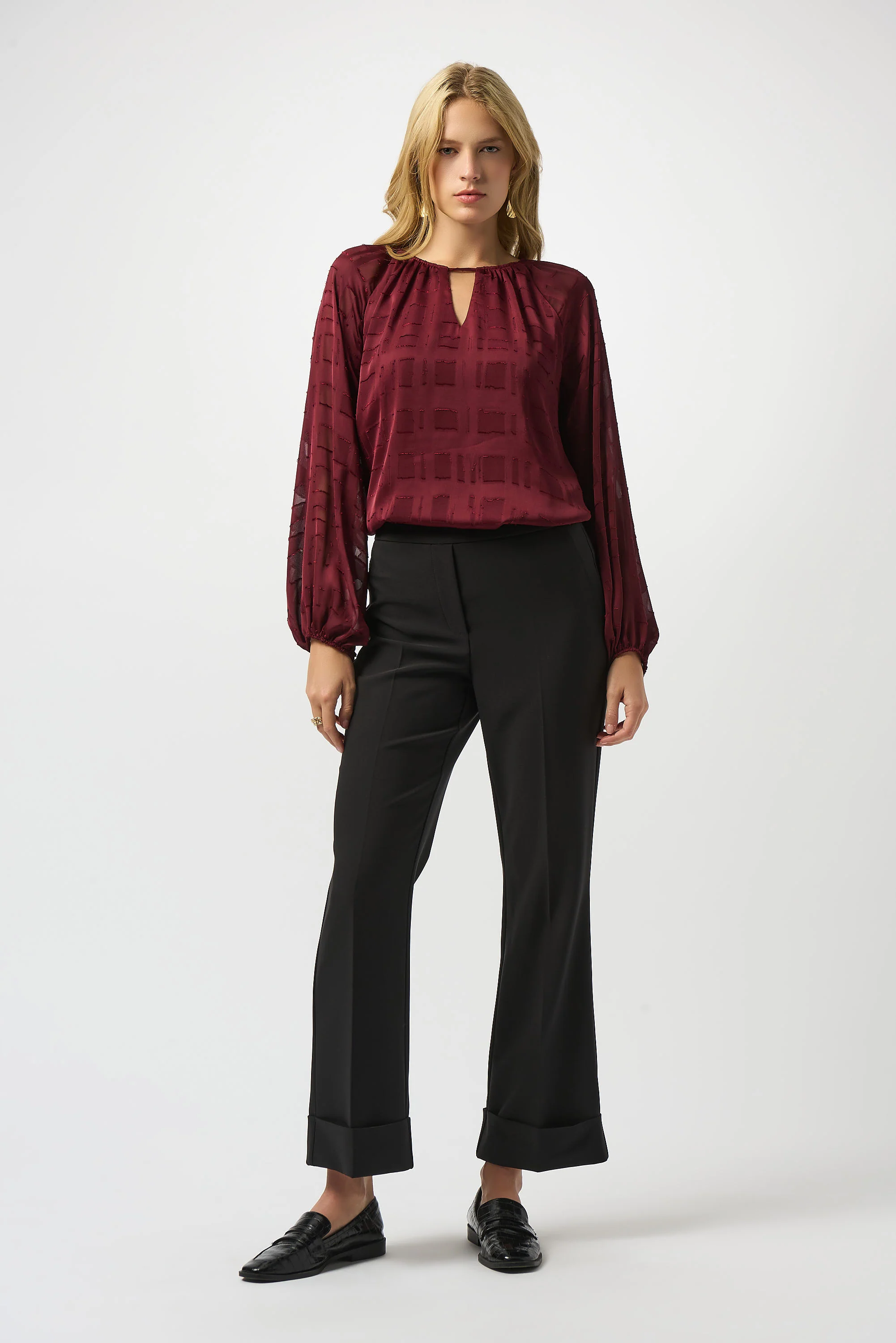 Joseph Ribkoff Merlot Satin Burnout Boxy Top Style 253135 - Image 2