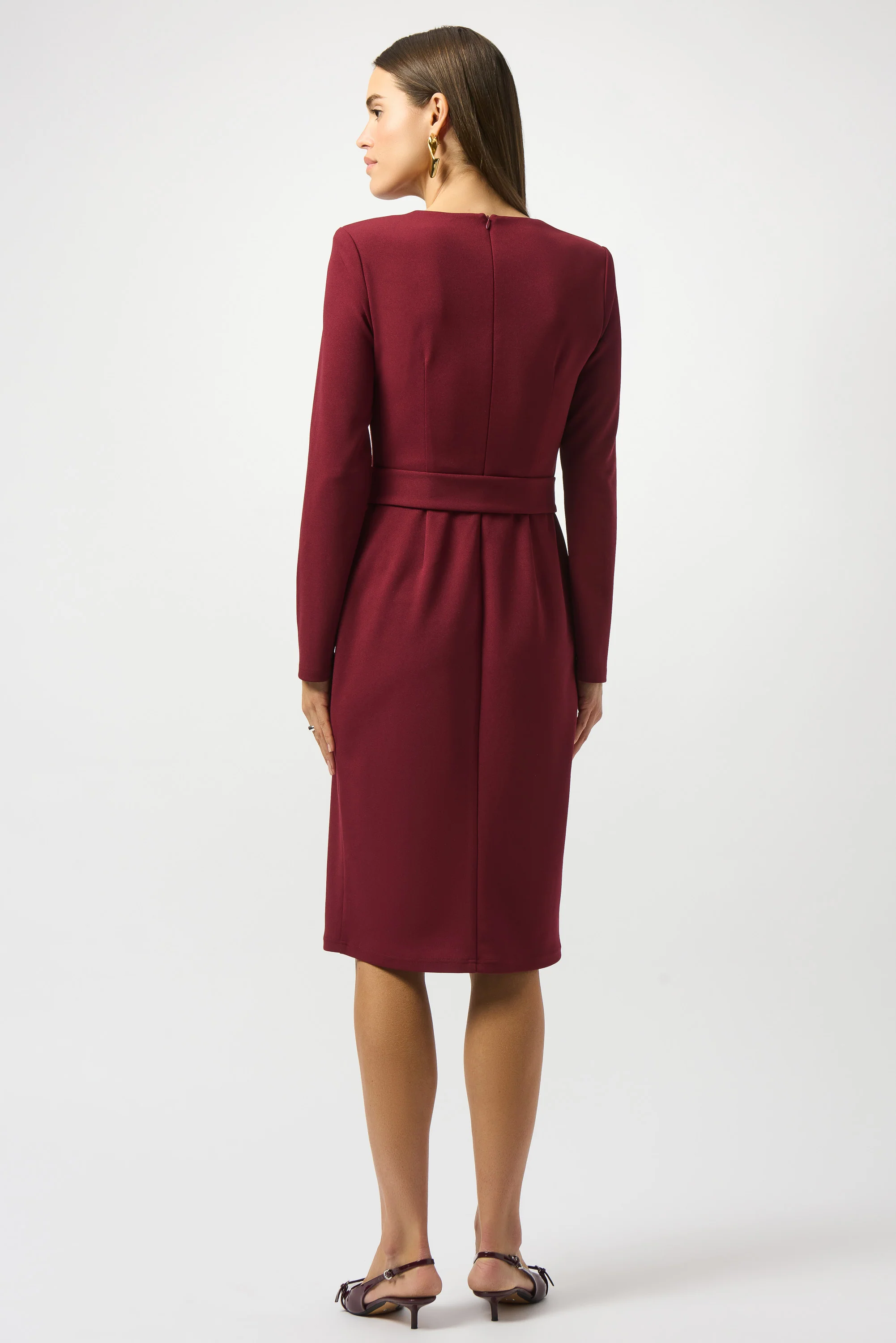 Joseph Ribkoff Merlot Scuba Crepe Belted Sheath Dress Style 253165 - Image 5