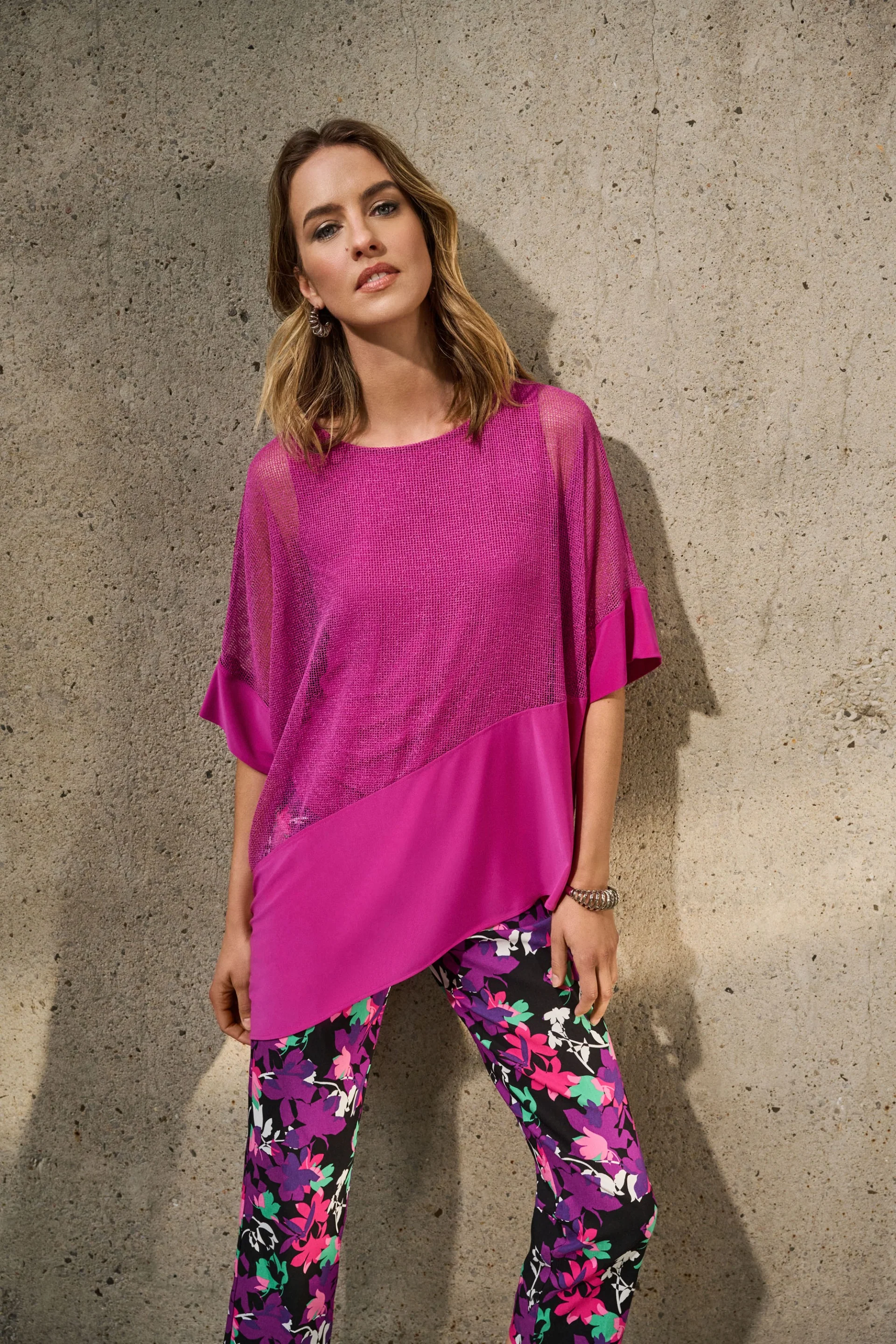 Joseph Ribkoff Mesh And Silky Knit Cocoon Top Style 251092