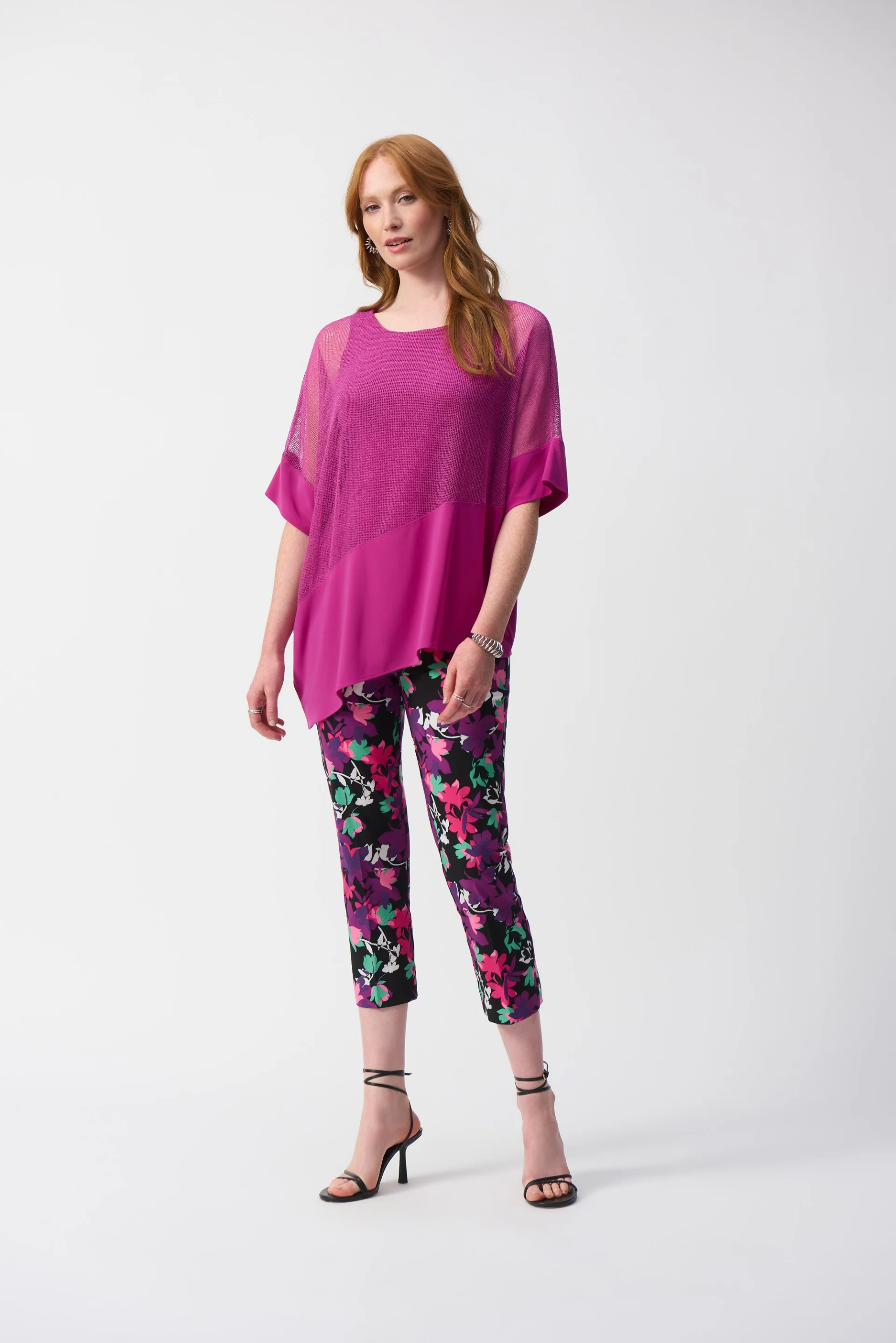 Joseph Ribkoff Mesh And Silky Knit Cocoon Top Style 251092 - Image 5