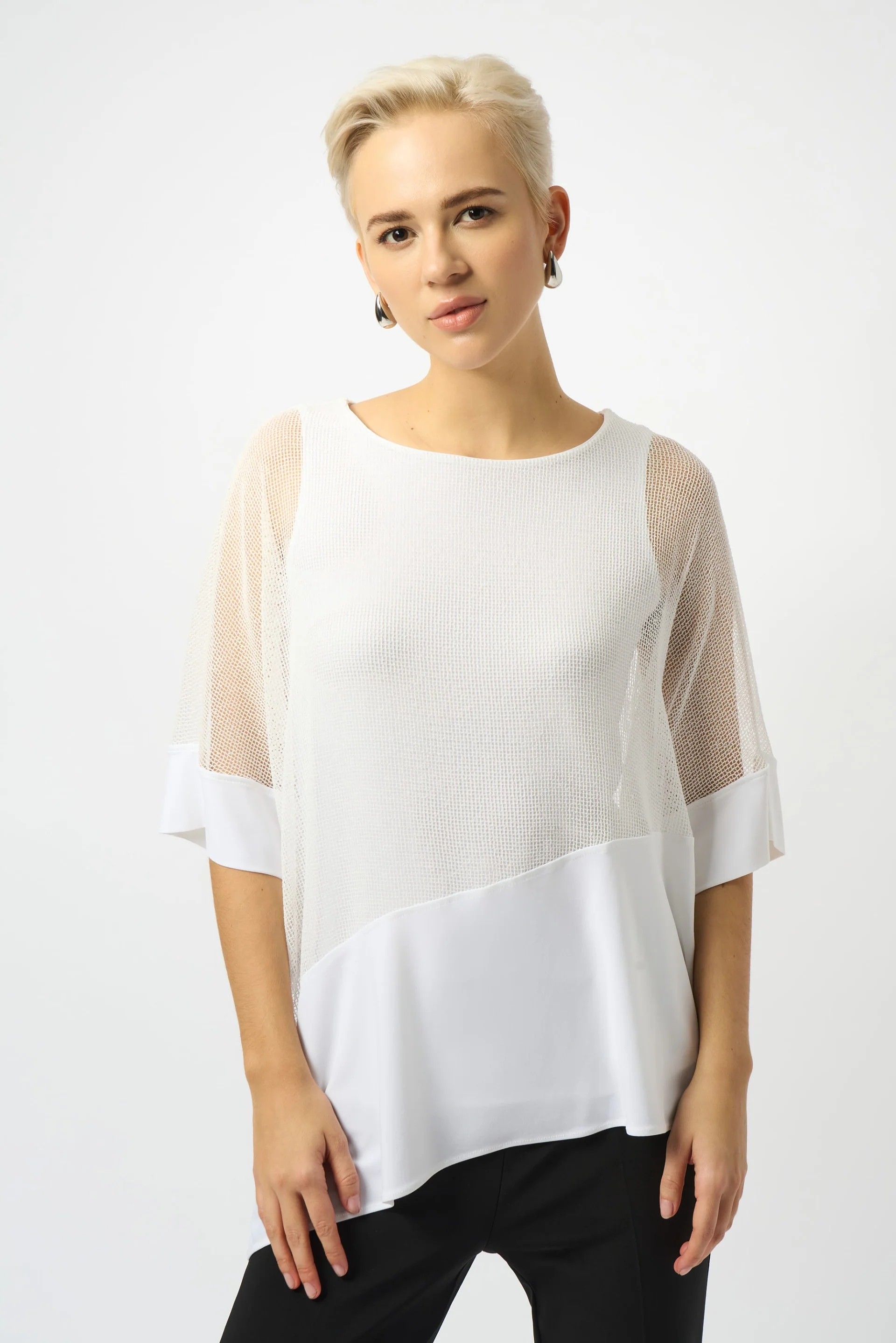 Joseph Ribkoff Mesh And Silky Knit Cocoon Top Style 251092 - Image 6